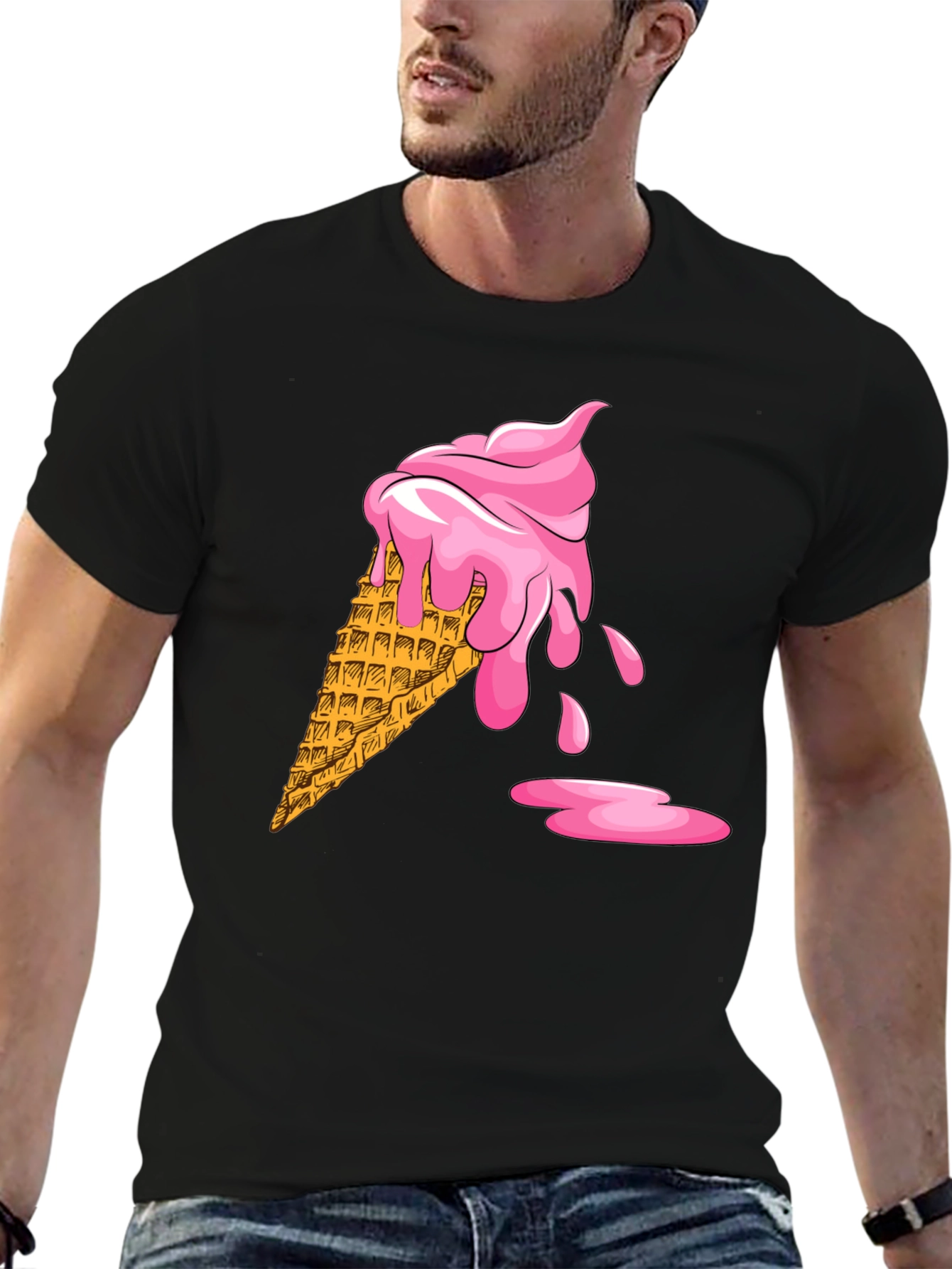 Ice Cream Cone Graphic Black T-Shirt