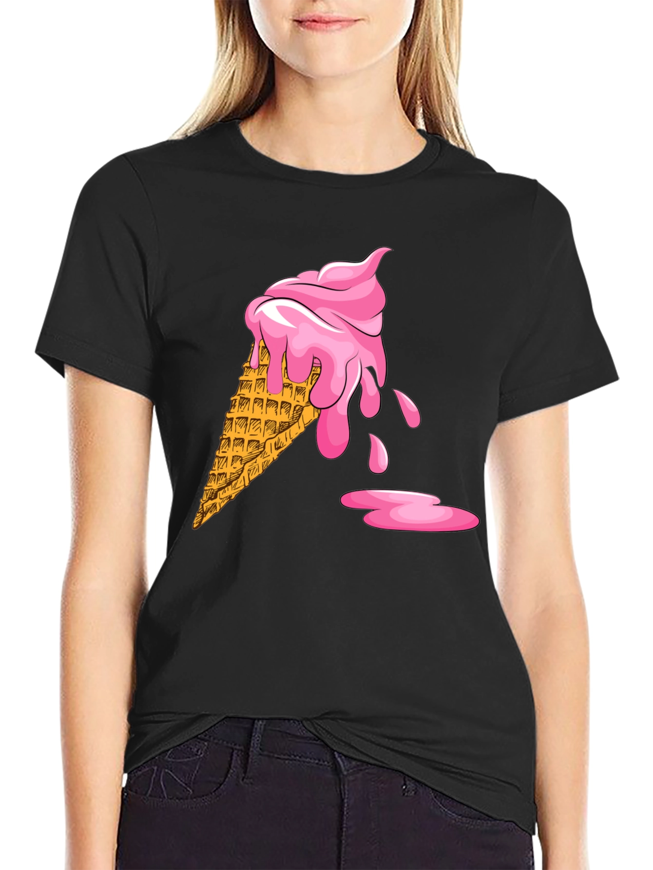 Ice Cream Cone Graphic Black T-Shirt