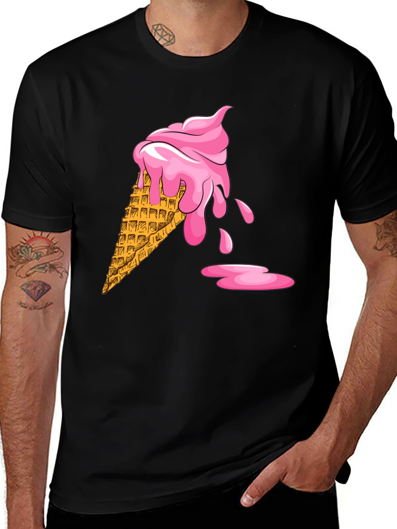 Ice Cream Cone Graphic Black T-Shirt