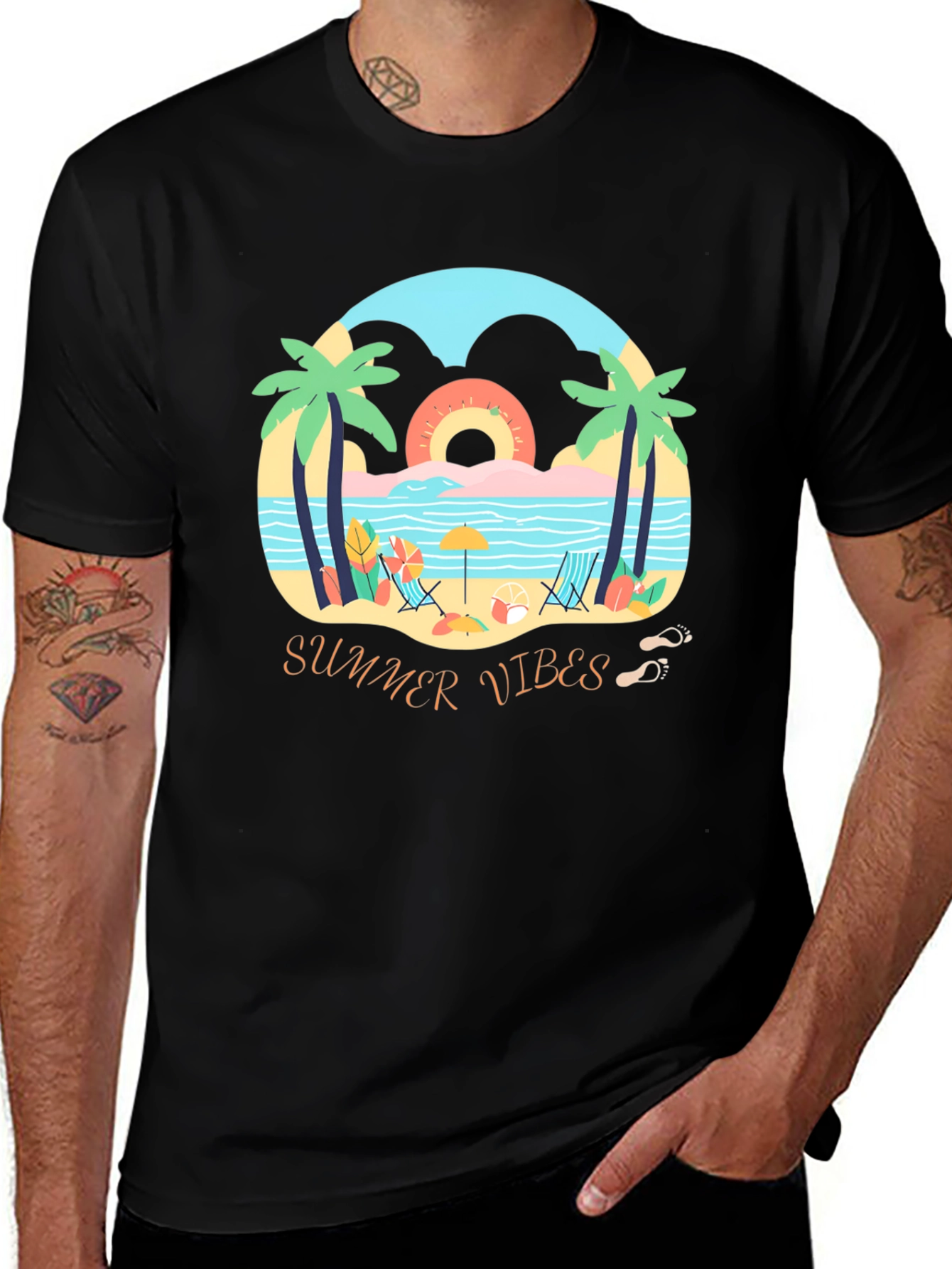 Summer Vibes Graphic Tee - Mens Black T-Shirt