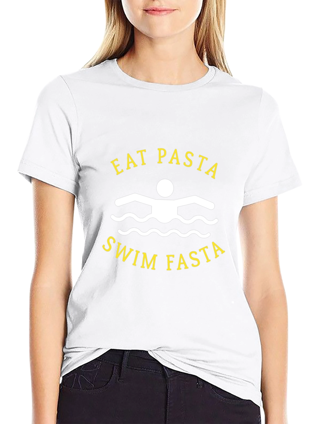 Eat Pasta Swim Fasta Black Graphic T-Shirt