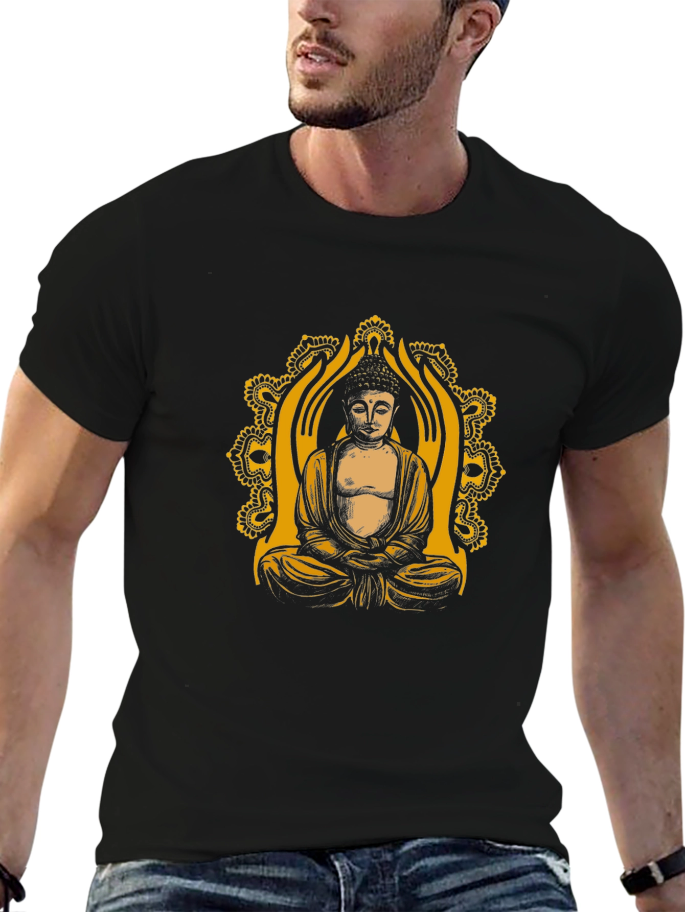 Buddha Graphic Tee - Black Cotton Blend T-Shirt