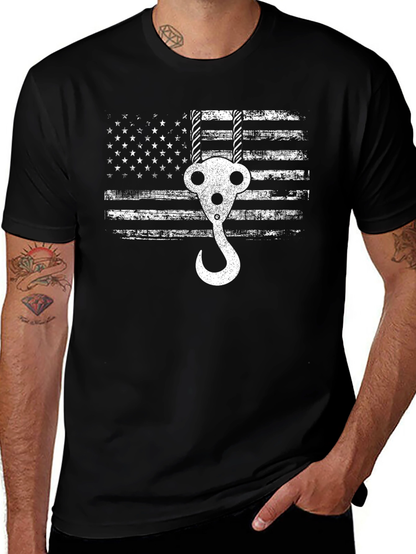 American Flag Crane Hook T-Shirt