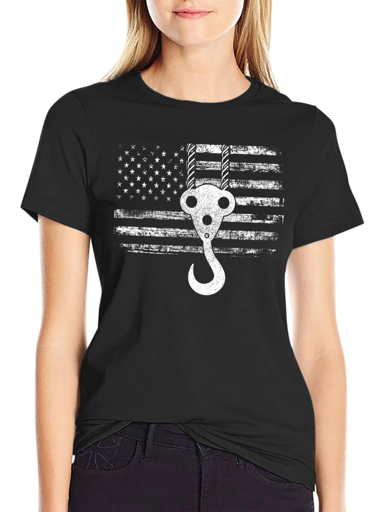 American Flag Crane Hook T-Shirt