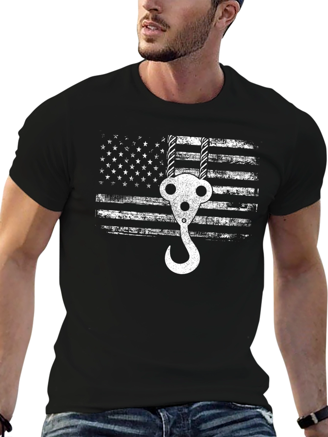 American Flag Crane Hook T-Shirt