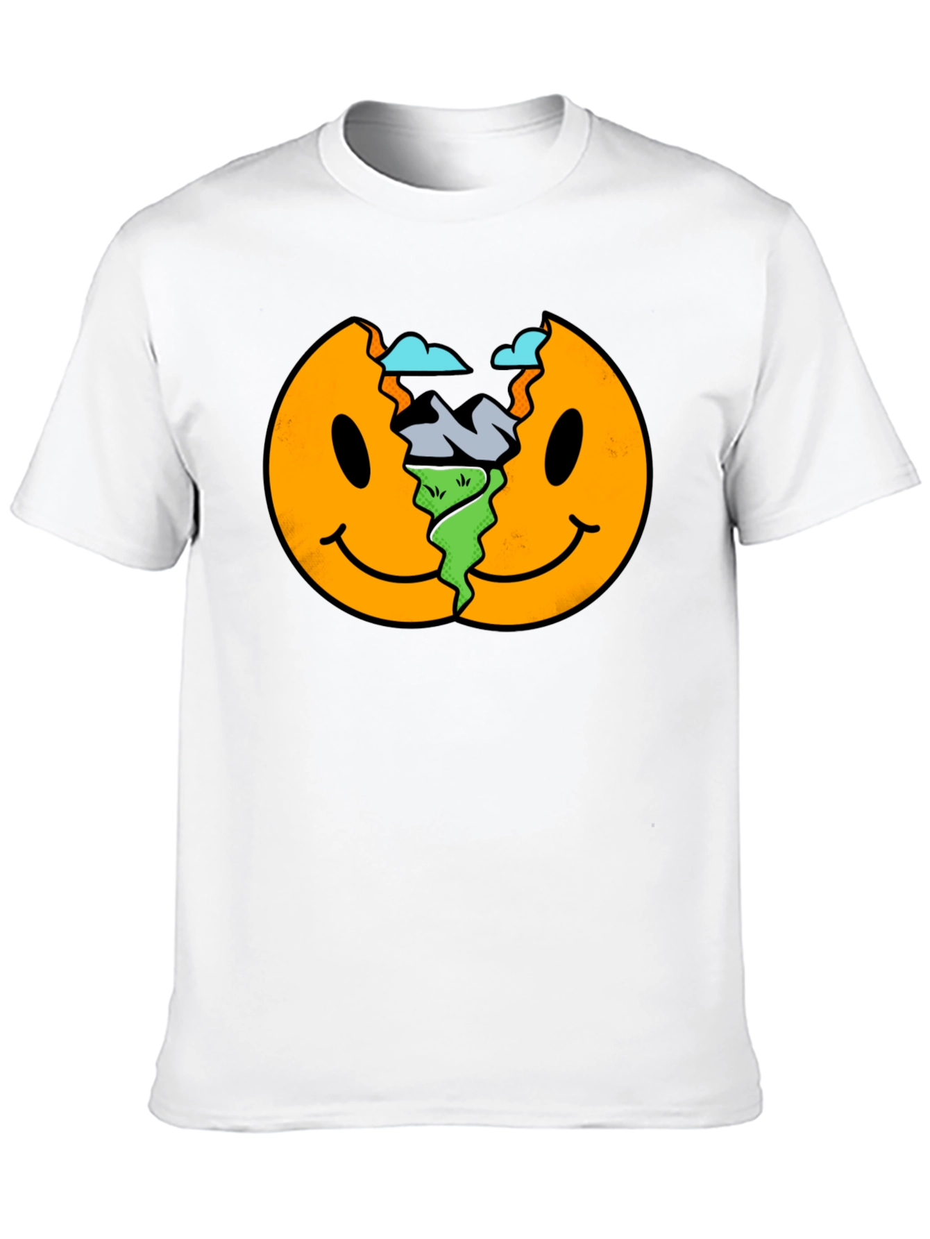 Smiley Face Landscape Black T-Shirt