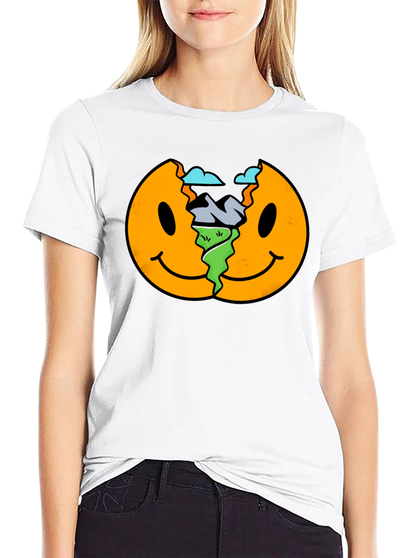 Smiley Face Landscape Black T-Shirt