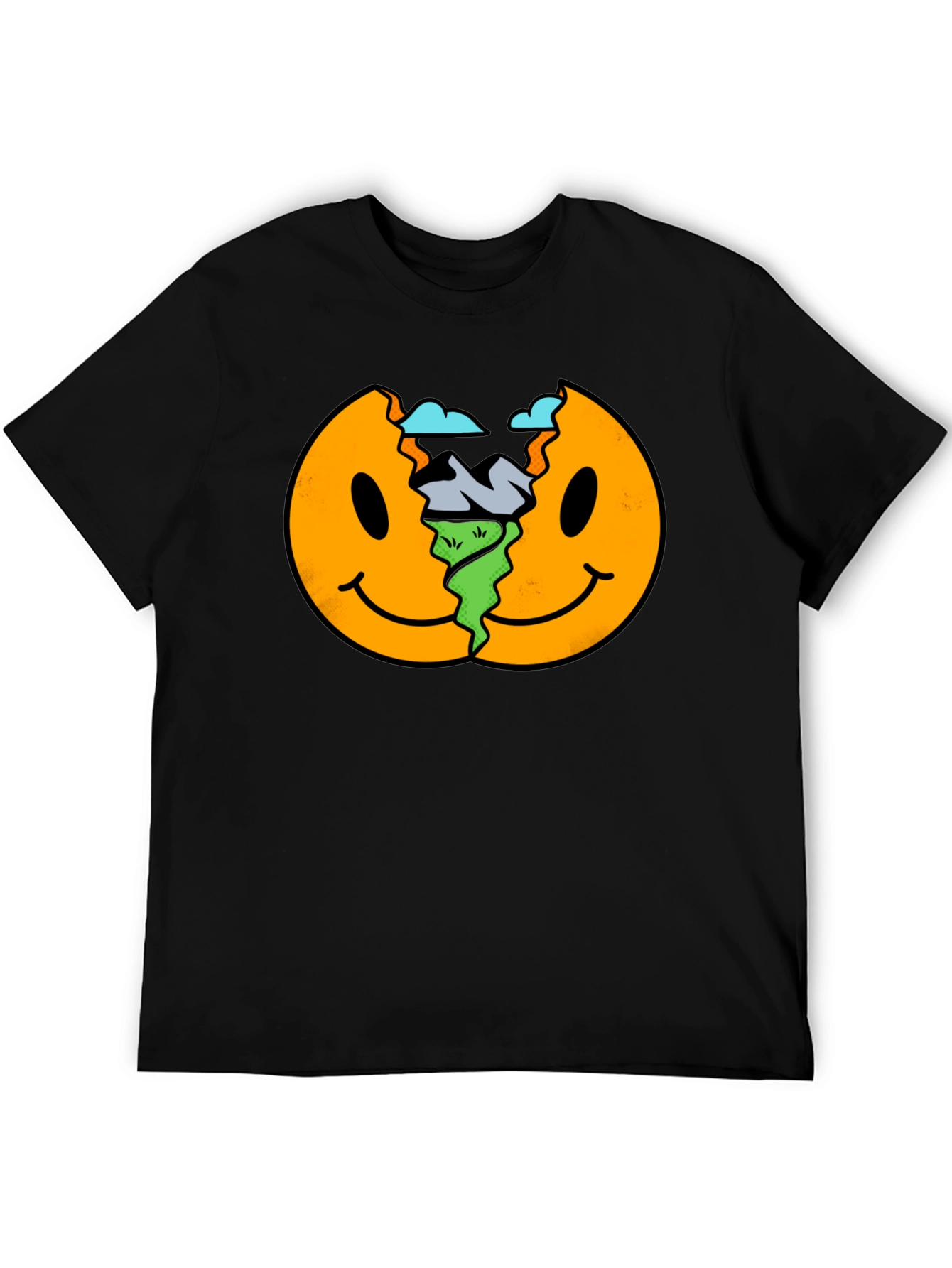 Smiley Face Landscape Black T-Shirt