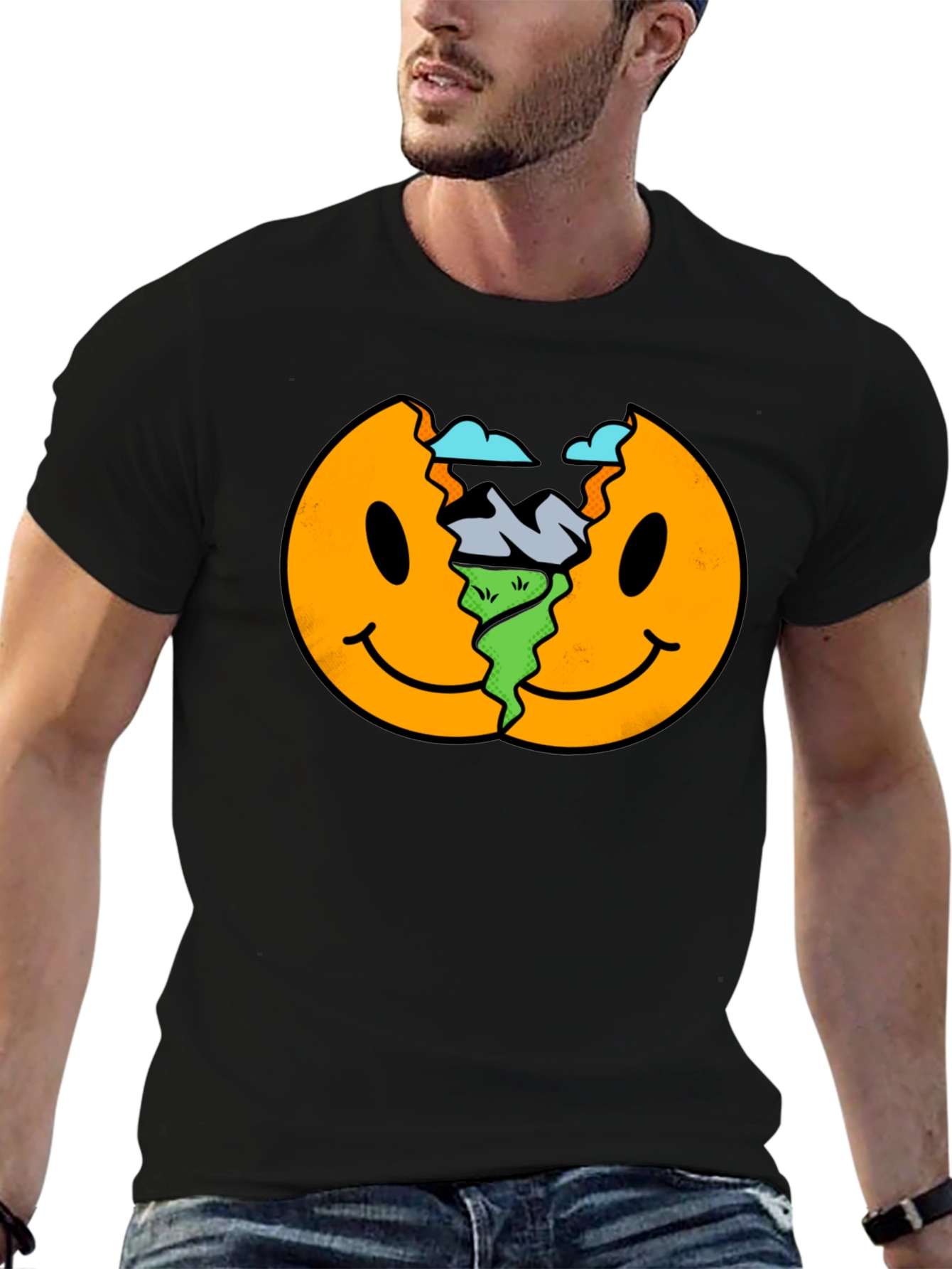Smiley Face Landscape Black T-Shirt