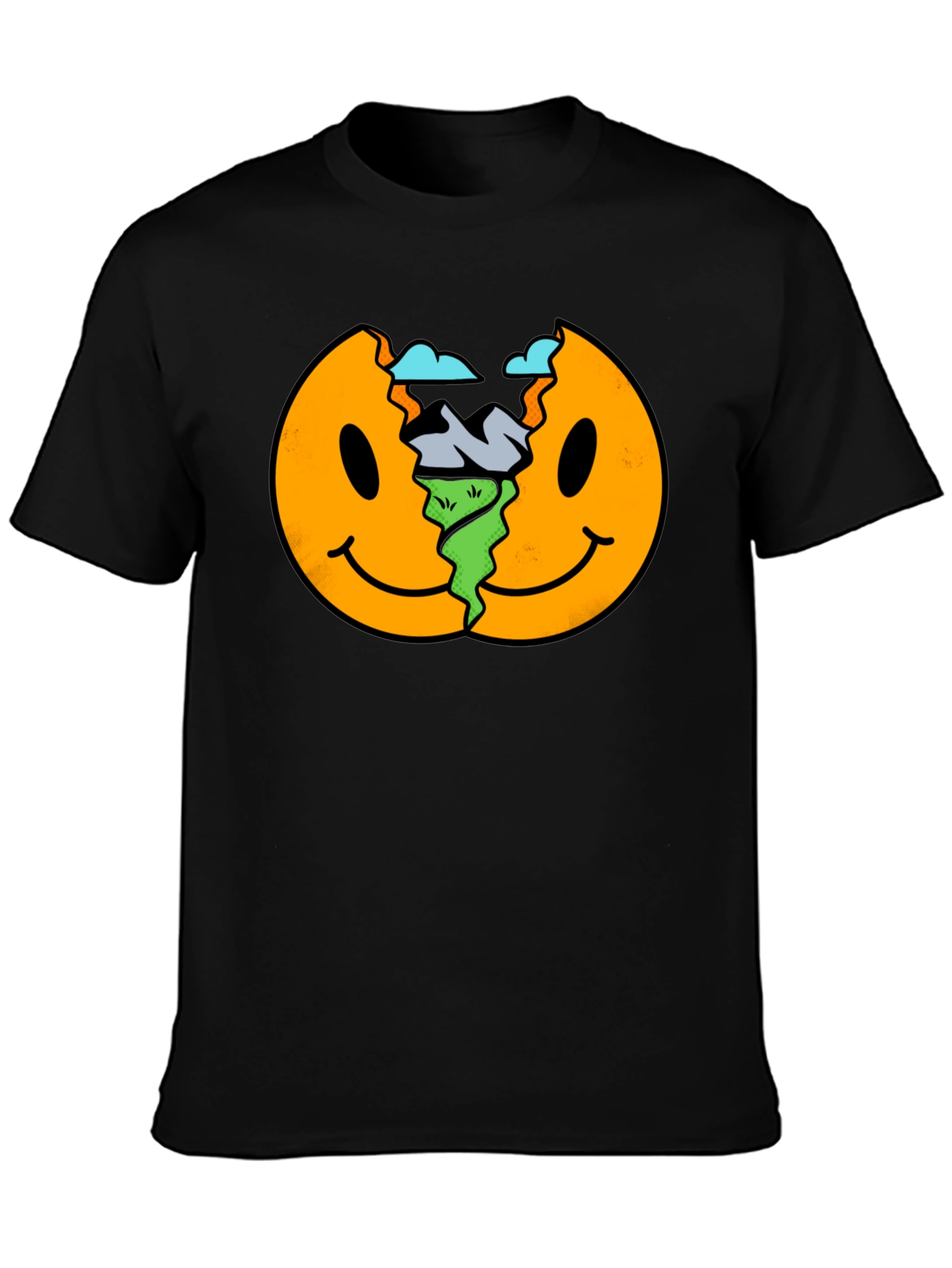 Smiley Face Landscape Black T-Shirt