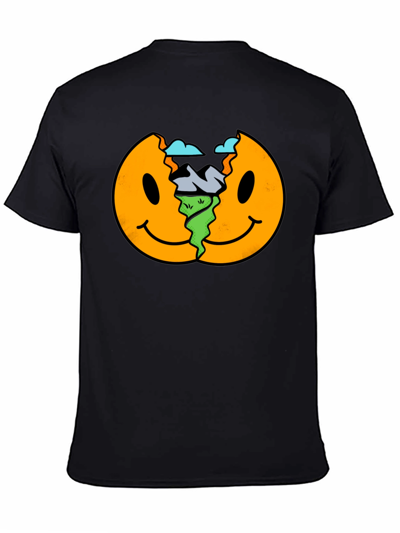Smiley Face Landscape Black T-Shirt