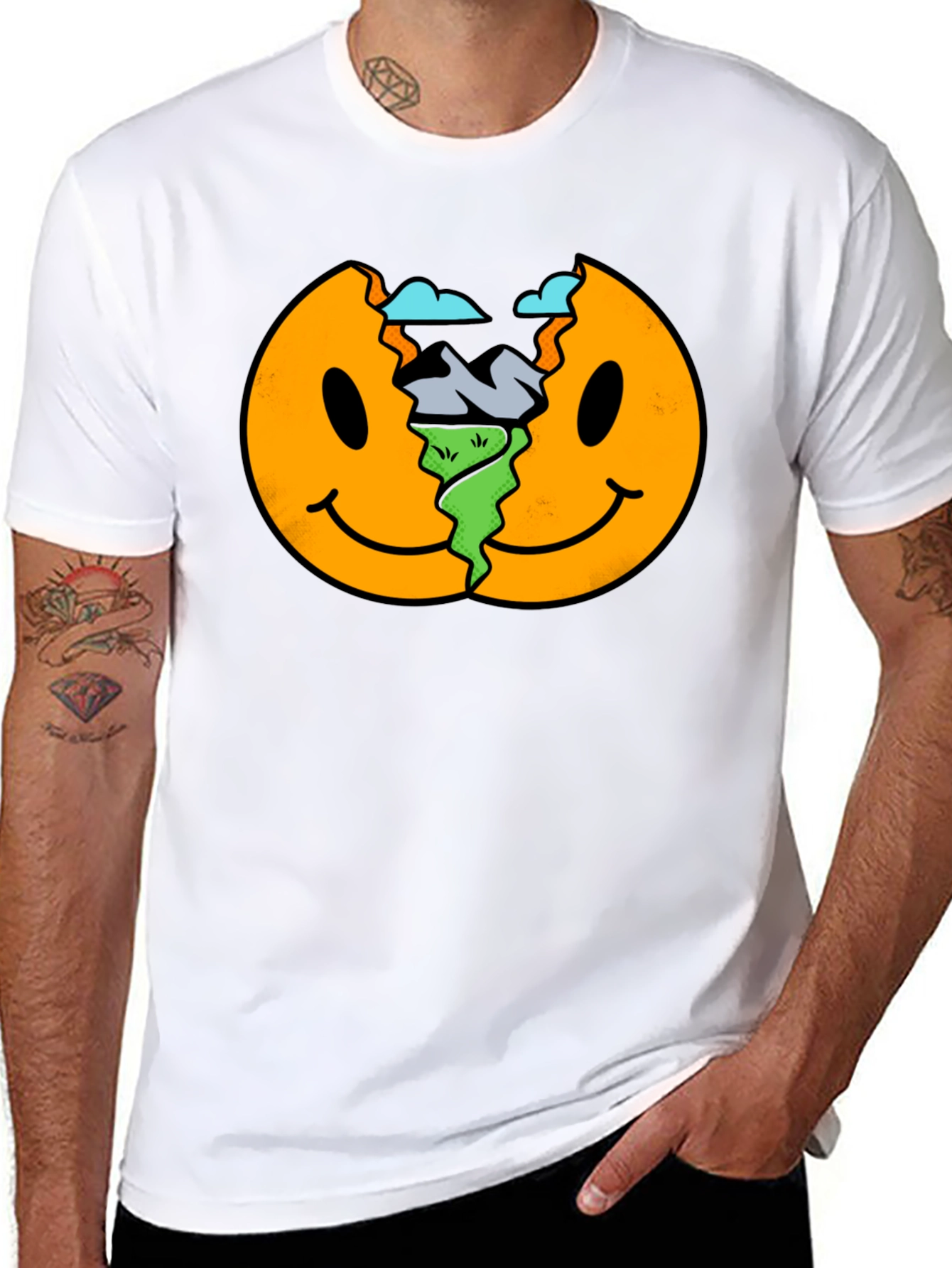 Smiley Face Landscape Black T-Shirt