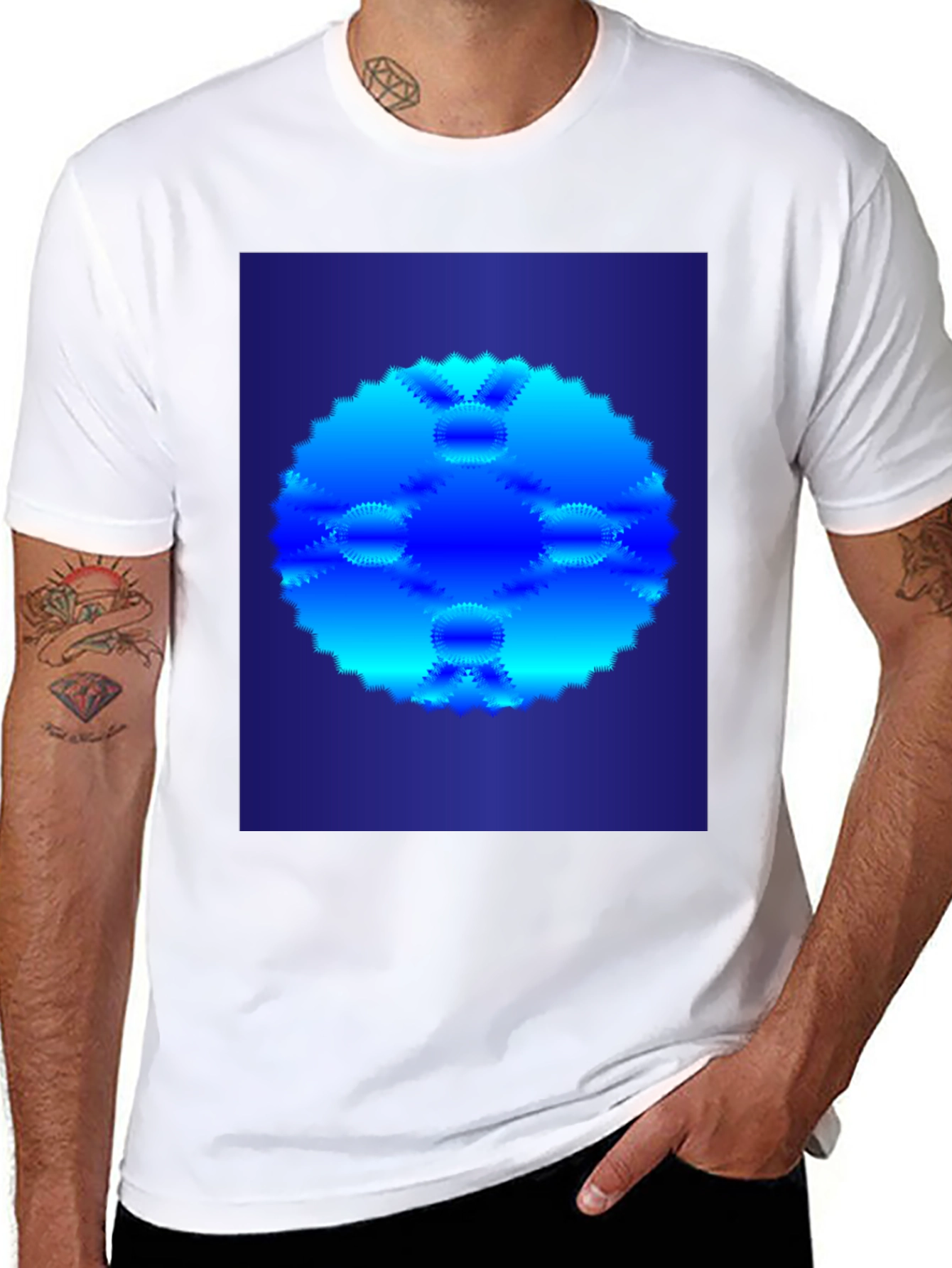 Abstract Blue Circular Pattern T-Shirt