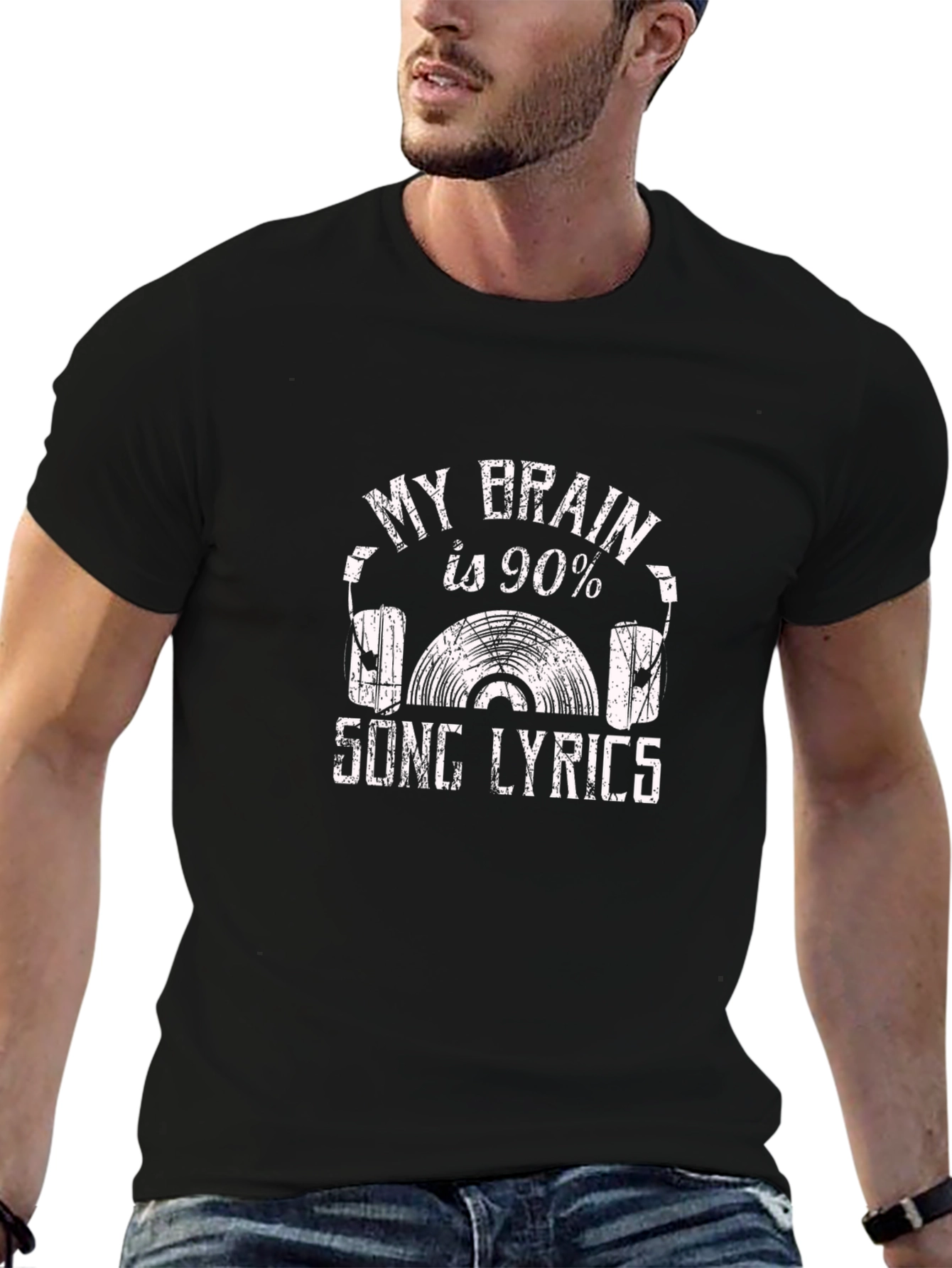 My Brain is 90% Song Lyrics Black T-Shirt