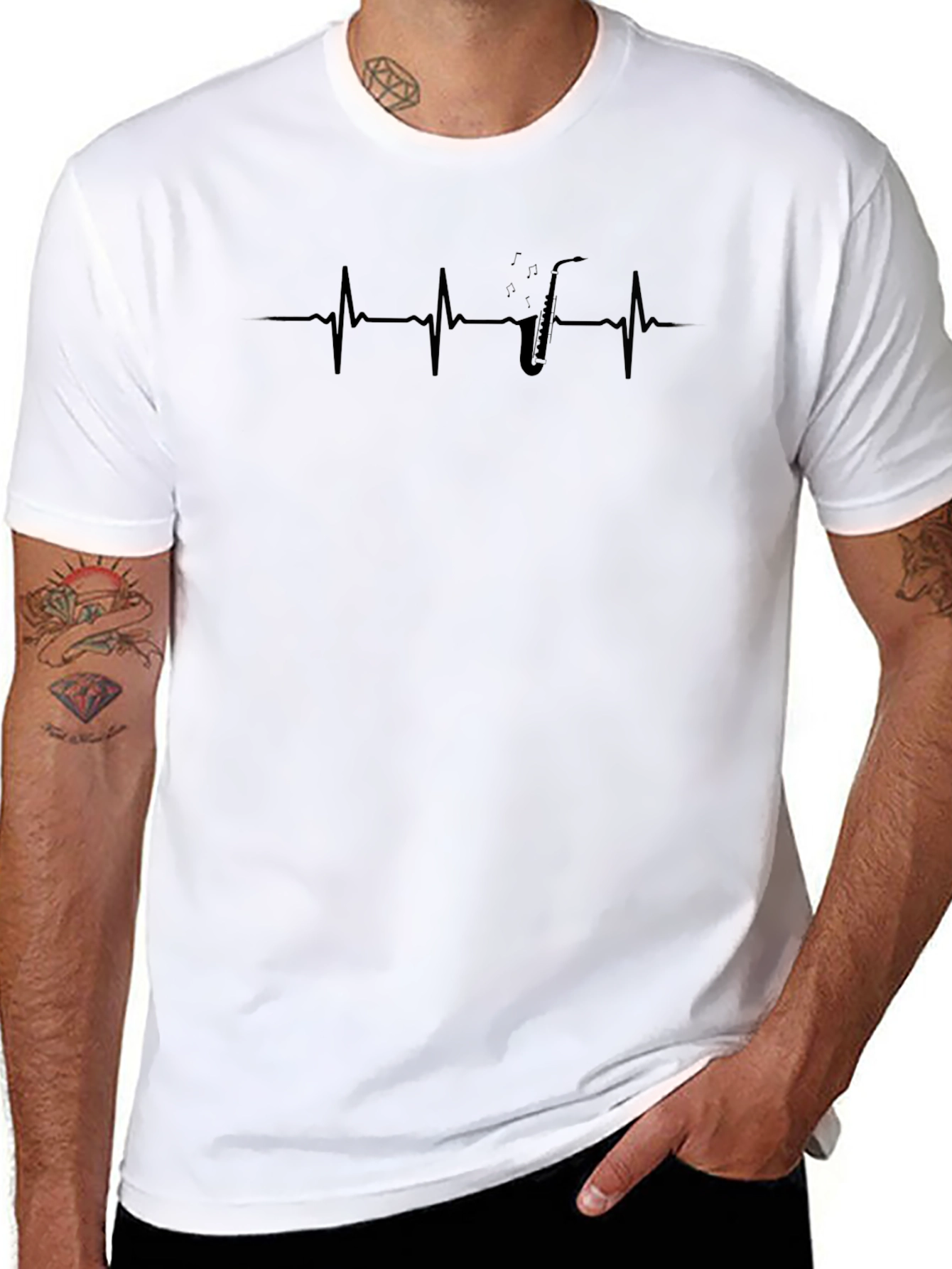 Saxophone Heartbeat T-Shirt - Music Lover Tee