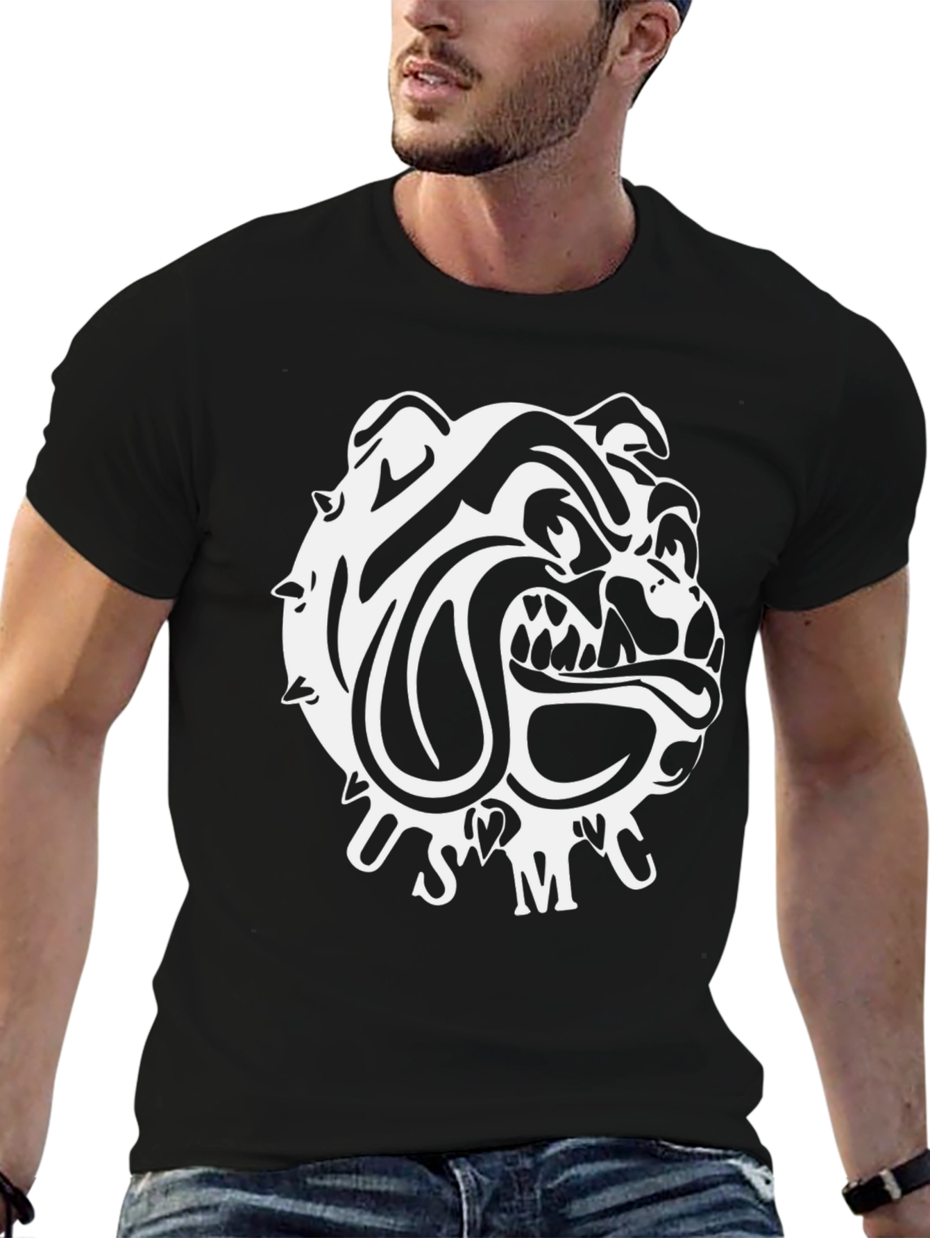 Cool Bulldog Graphic Tee - Black Cotton Blend T-Shirt