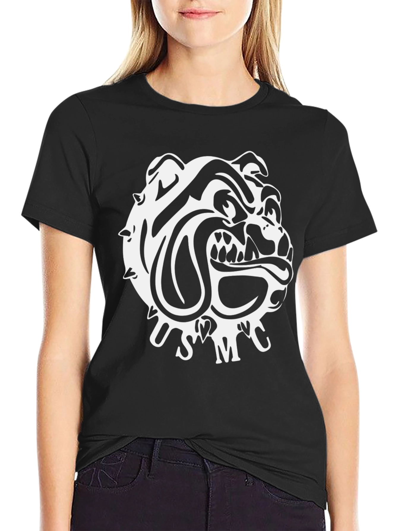 Cool Bulldog Graphic Tee - Black Cotton Blend T-Shirt