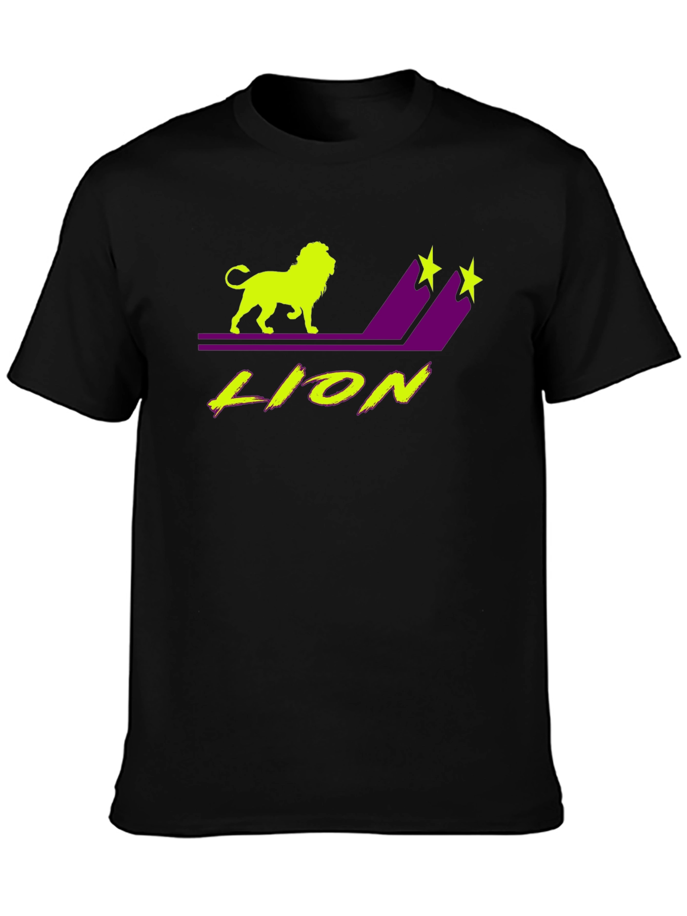 Lion Graphic T-Shirt - Black Tee with Neon Design