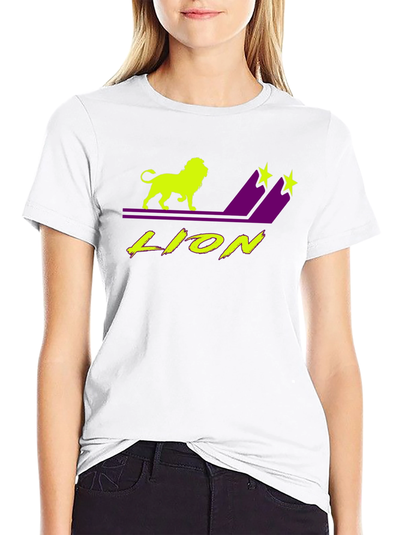 Lion Graphic T-Shirt - Black Tee with Neon Design