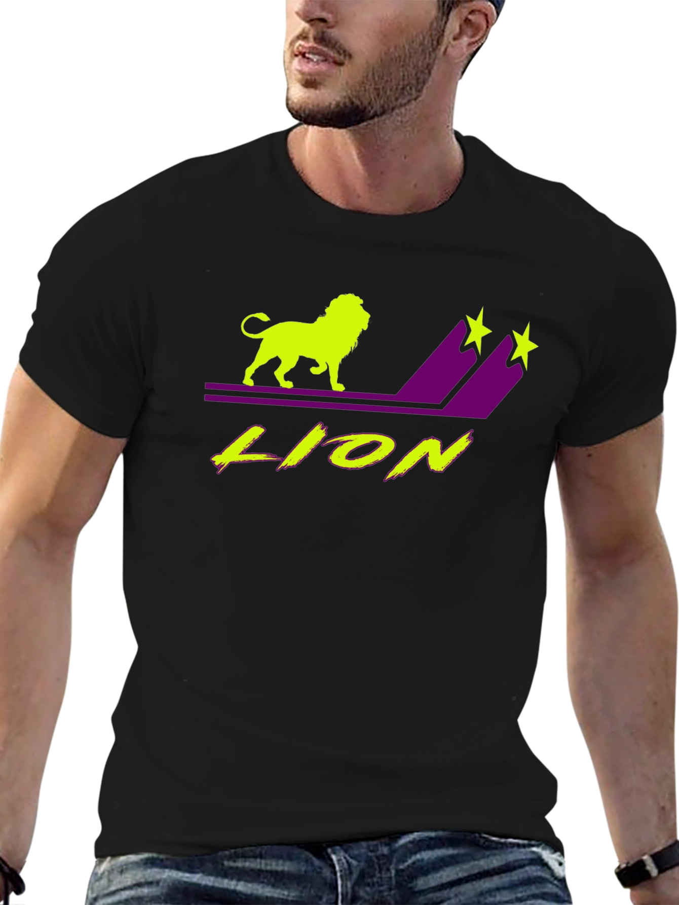 Lion Graphic T-Shirt - Black Tee with Neon Design