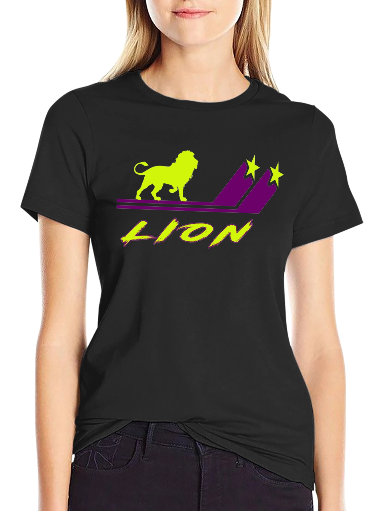 Lion Graphic T-Shirt - Black Tee with Neon Design