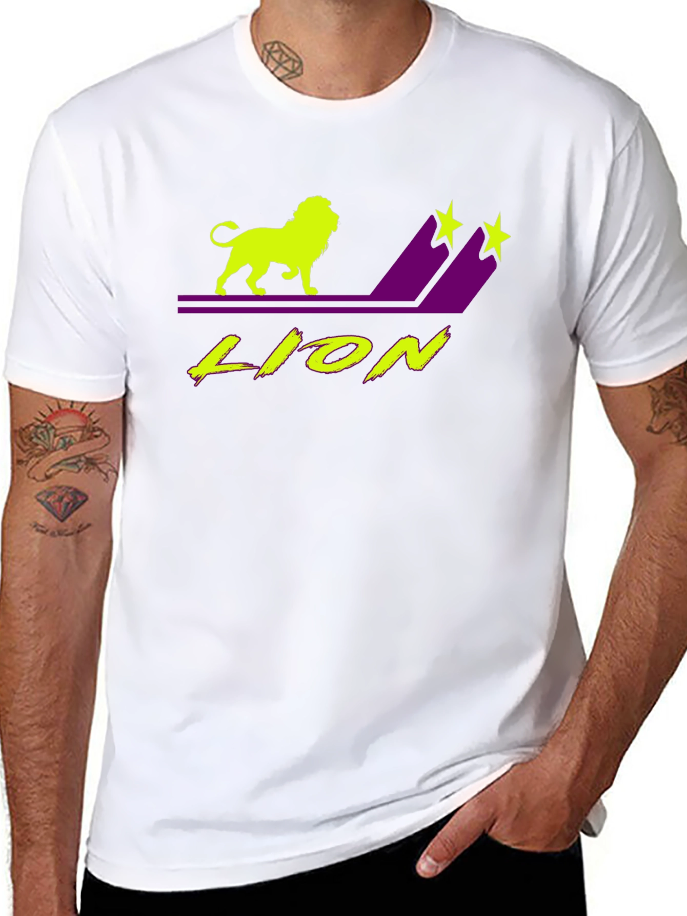 Lion Graphic T-Shirt - Black Tee with Neon Design