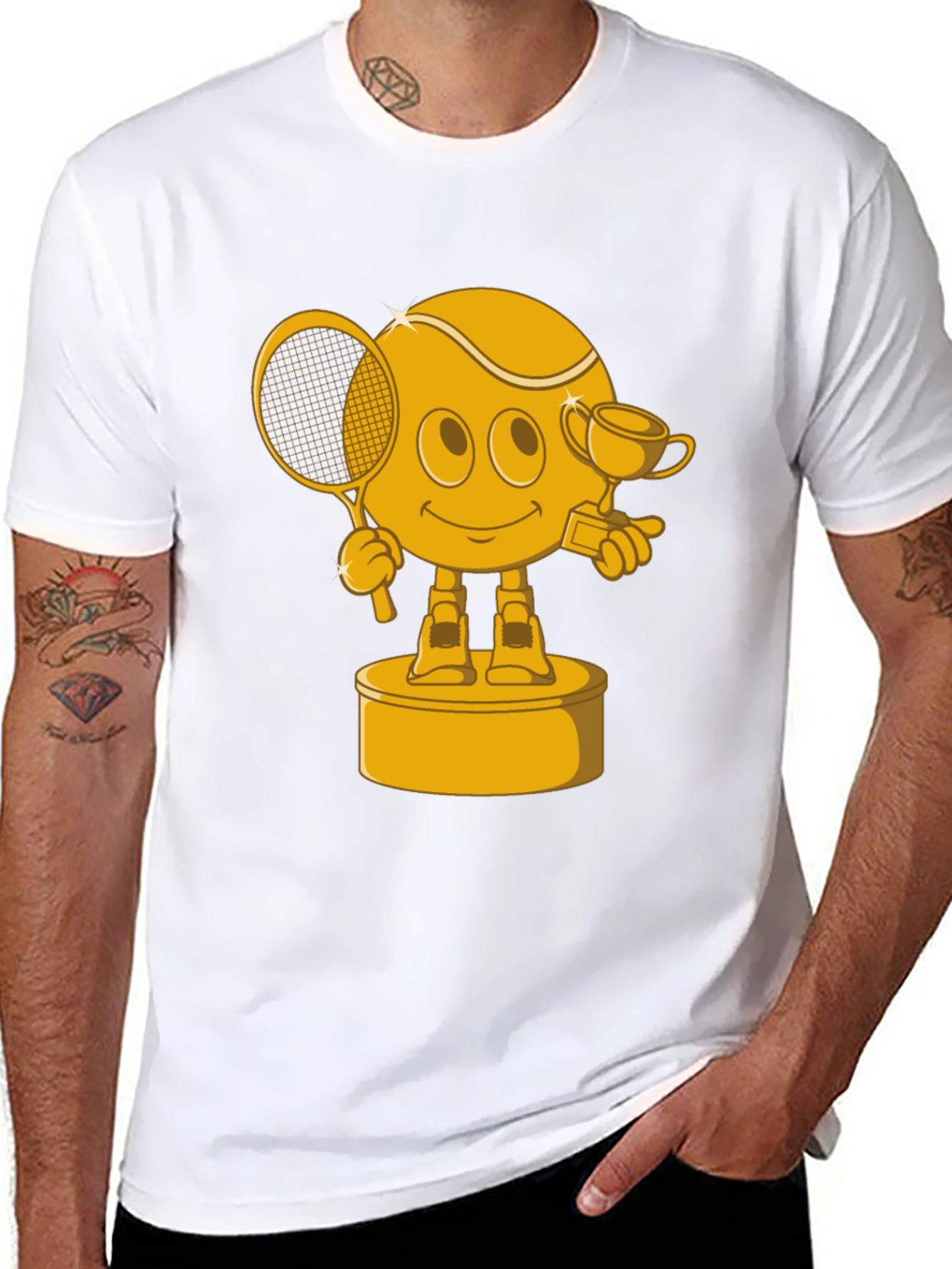 Tennis Trophy Graphic T-Shirt - Black Cotton Blend