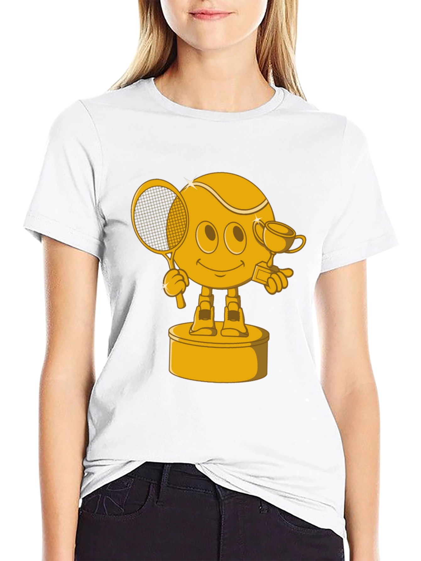 Tennis Trophy Graphic T-Shirt - Black Cotton Blend