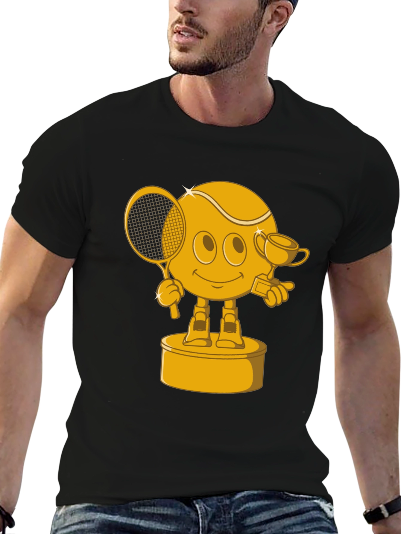 Tennis Trophy Graphic T-Shirt - Black Cotton Blend