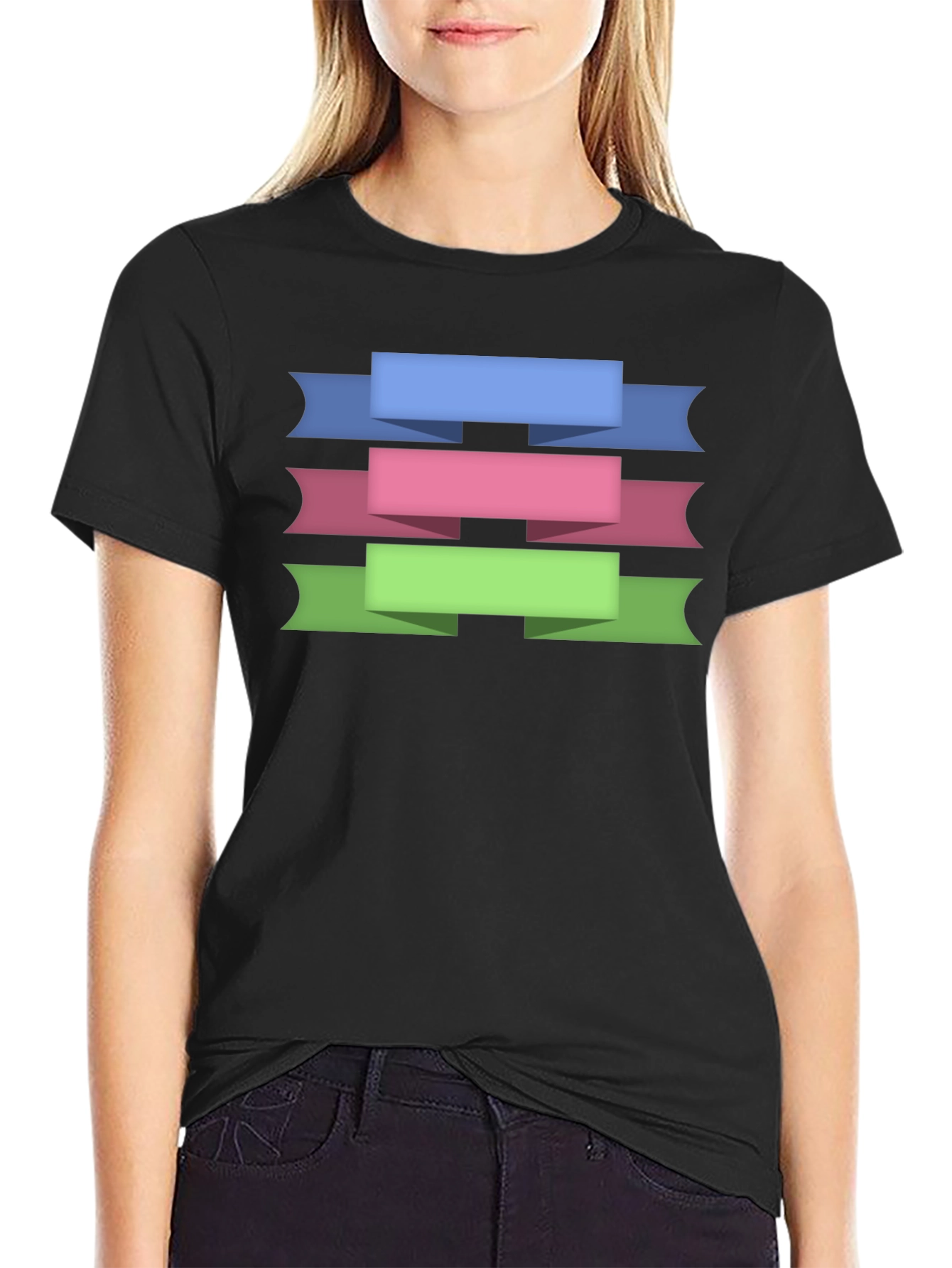 Ribbon Banner Graphic T-Shirt - Black Cotton Tee