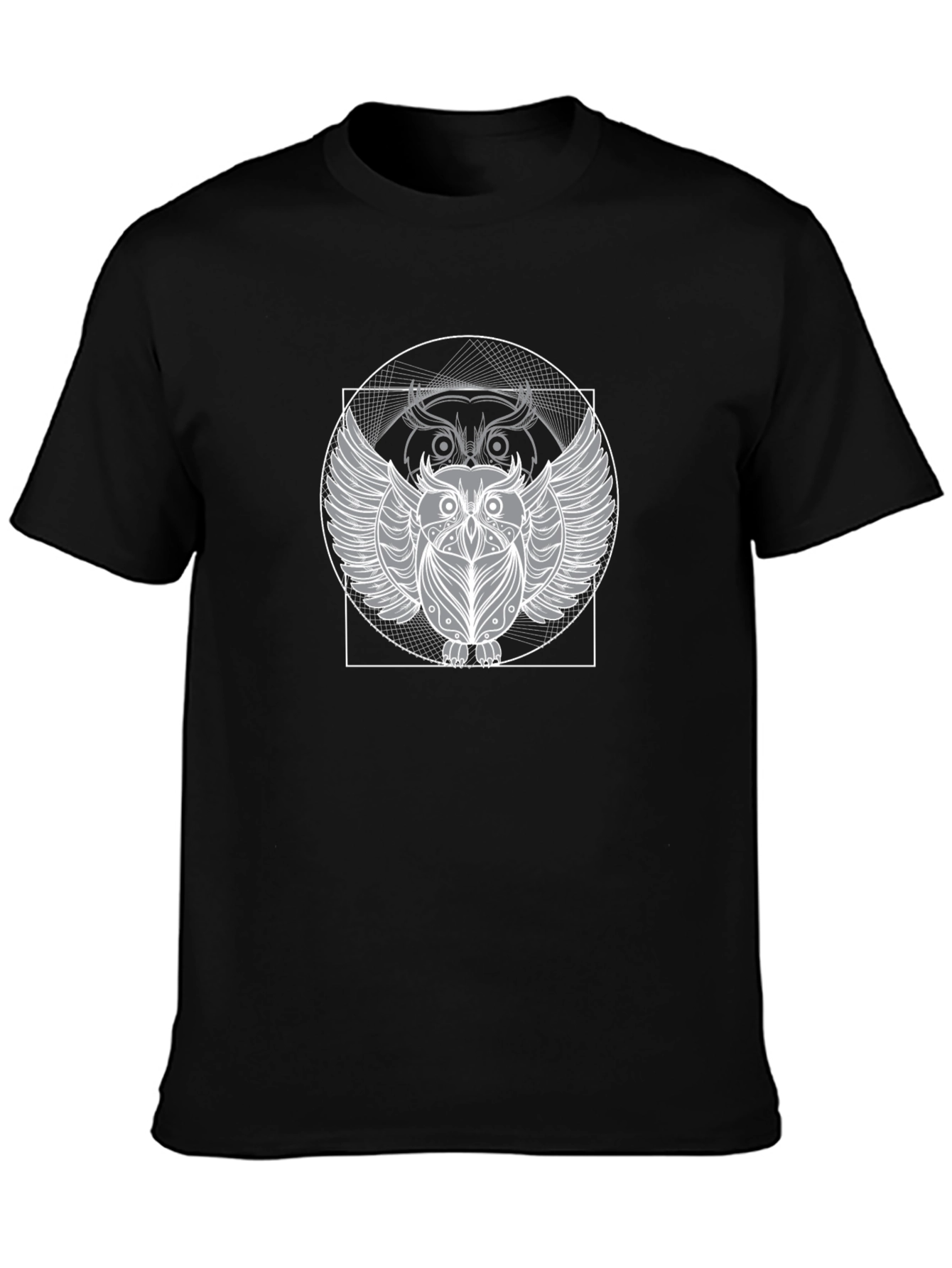 Geometric Owl Graphic Black T-Shirt