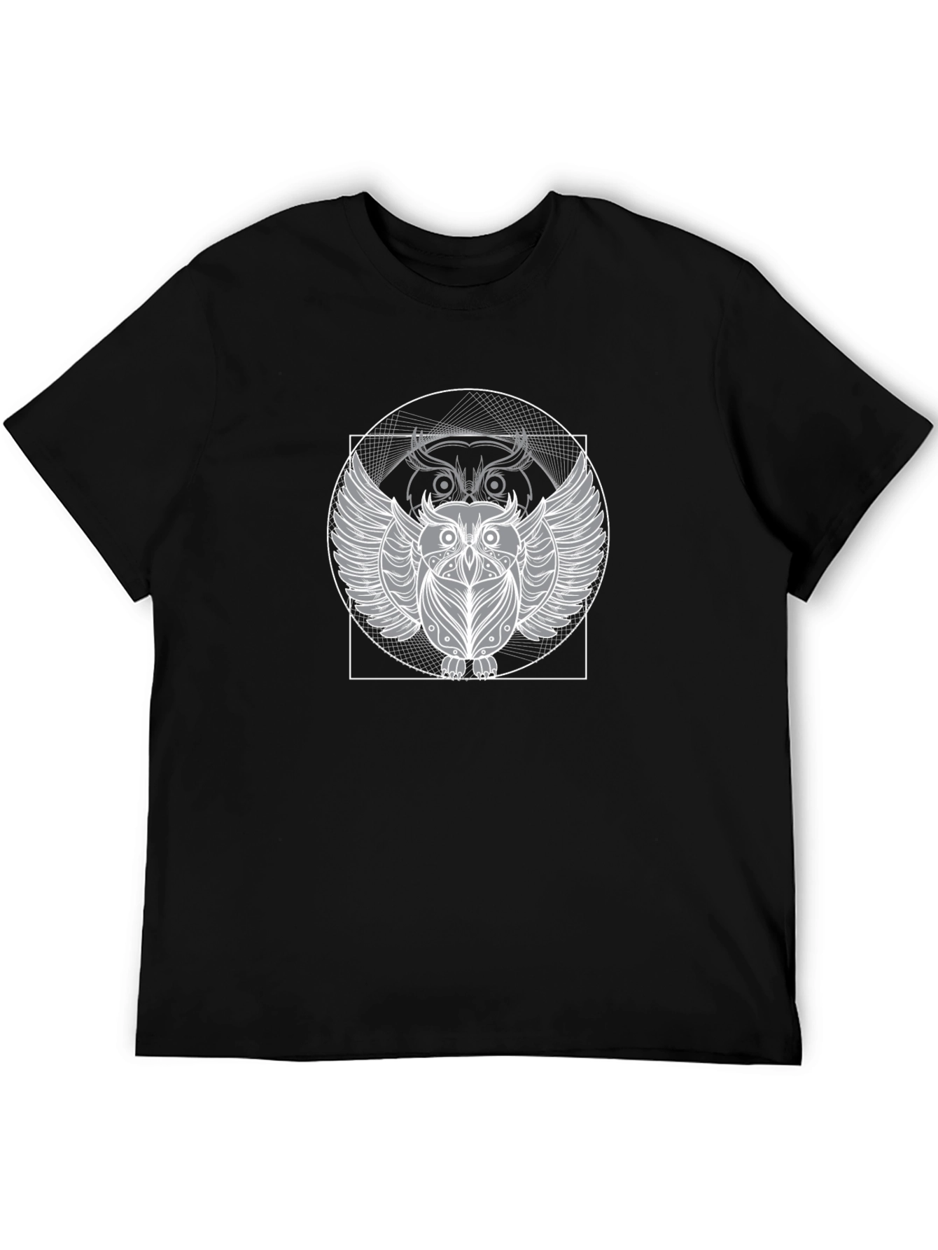 Geometric Owl Graphic Black T-Shirt