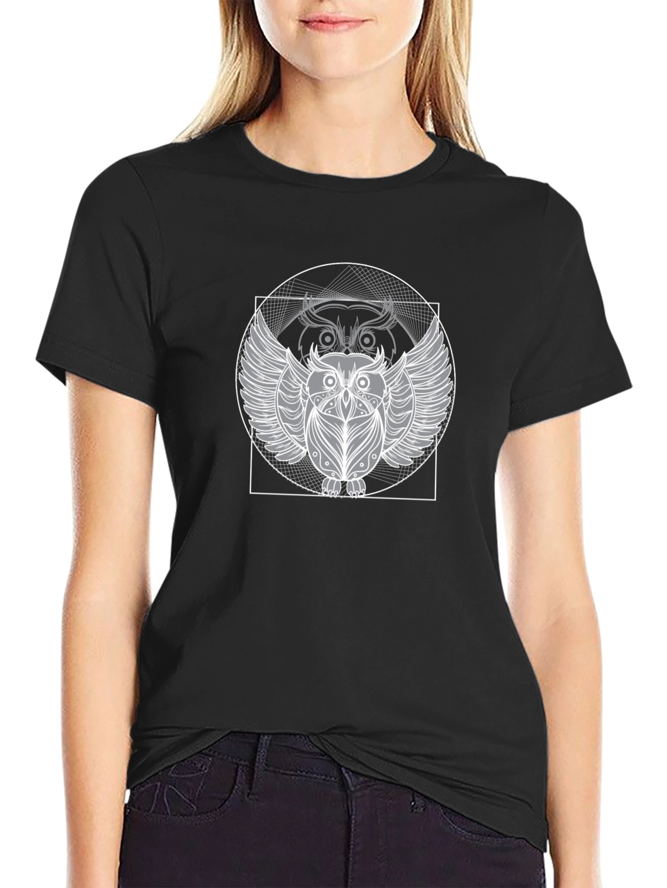 Geometric Owl Graphic Black T-Shirt