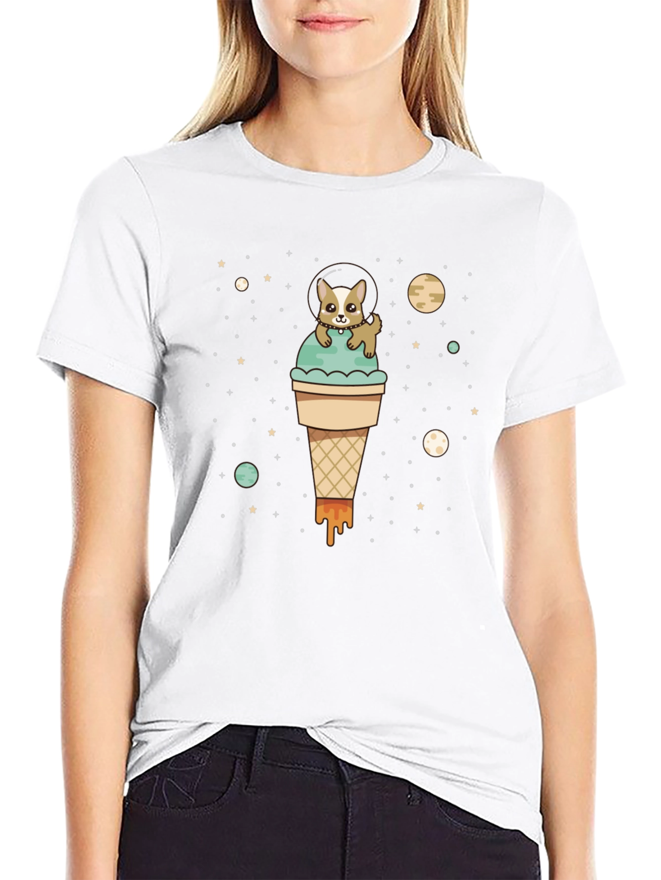 Dog Astronaut Ice Cream Cone Graphic Tee