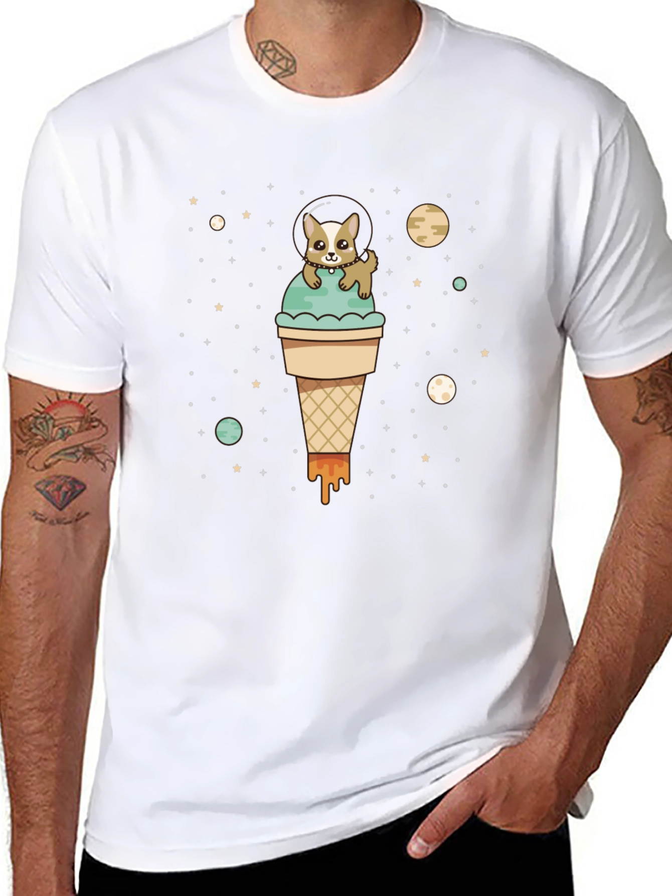 Dog Astronaut Ice Cream Cone Graphic Tee