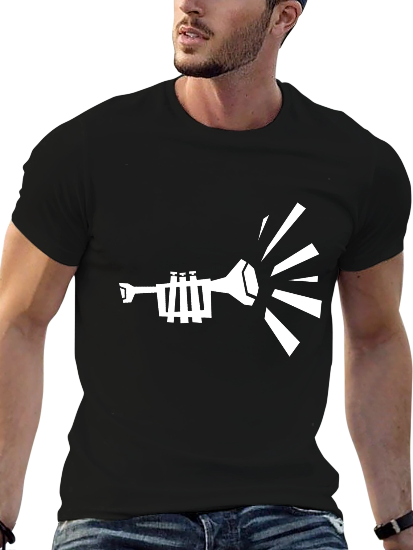 Music Tee - Trumpet Design Black T-Shirt