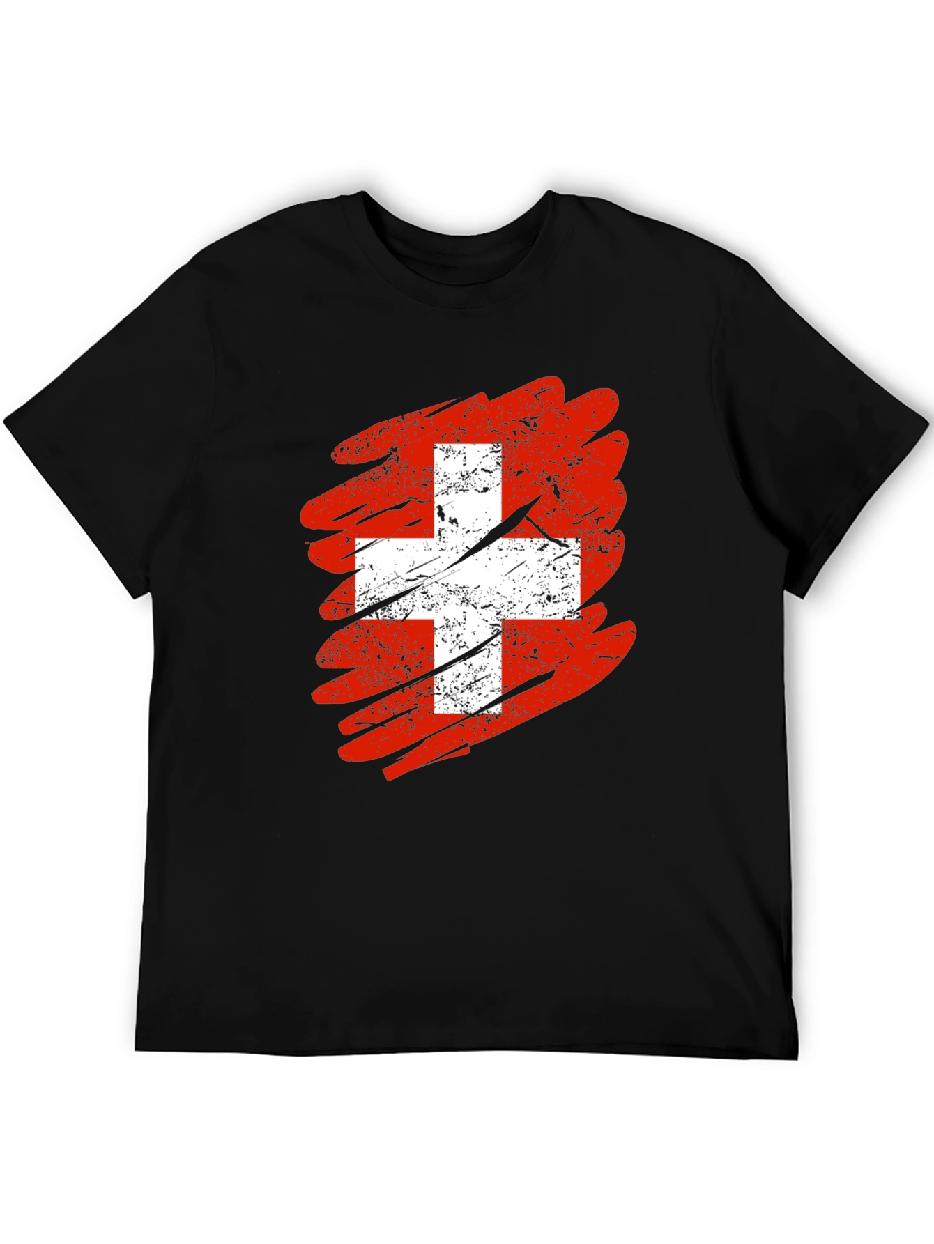 Distressed Swiss Flag Graphic Tee - Mens Black T-Shirt