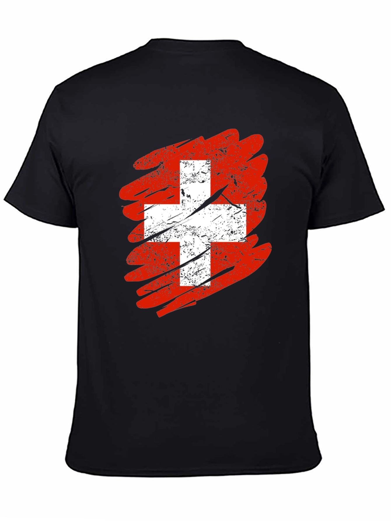 Distressed Swiss Flag Graphic Tee - Mens Black T-Shirt