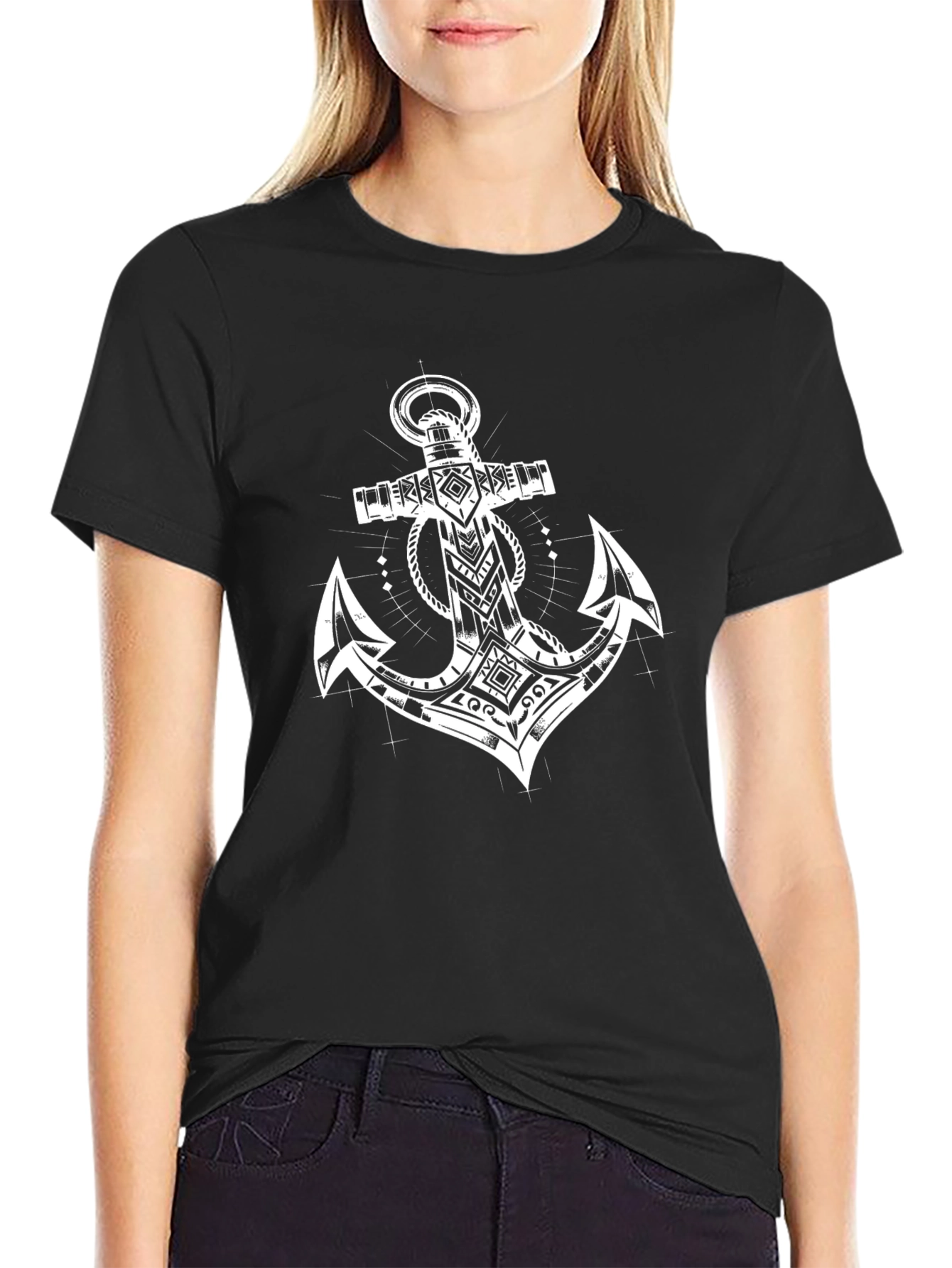 Tribal Anchor Graphic Black T-Shirt
