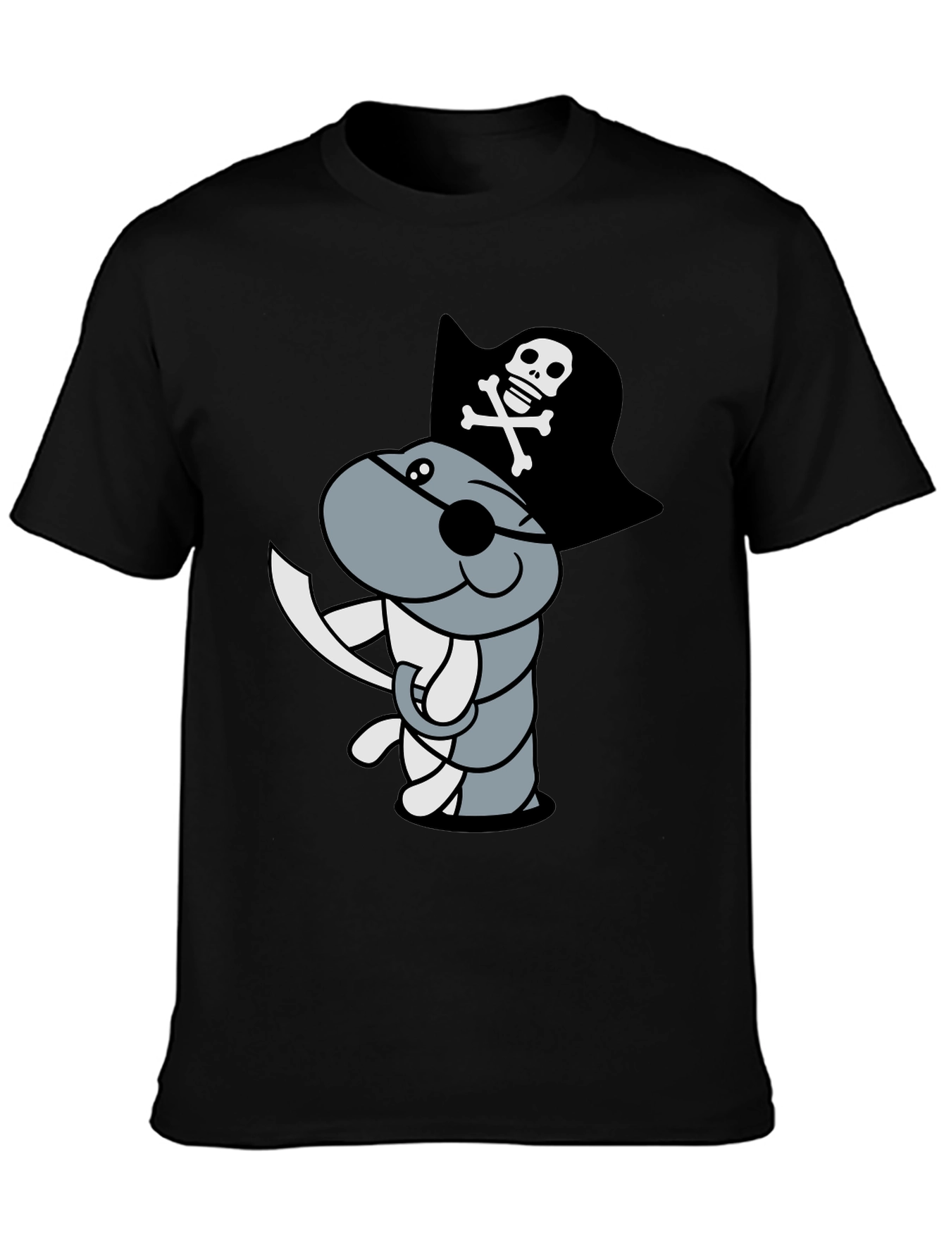 Pirate Worm Graphic T-Shirt - Black Cotton Tee