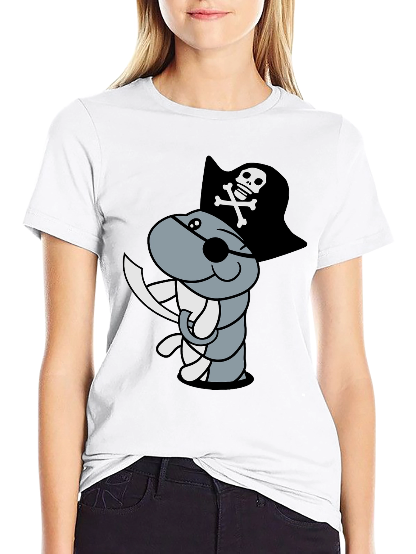Pirate Worm Graphic T-Shirt - Black Cotton Tee