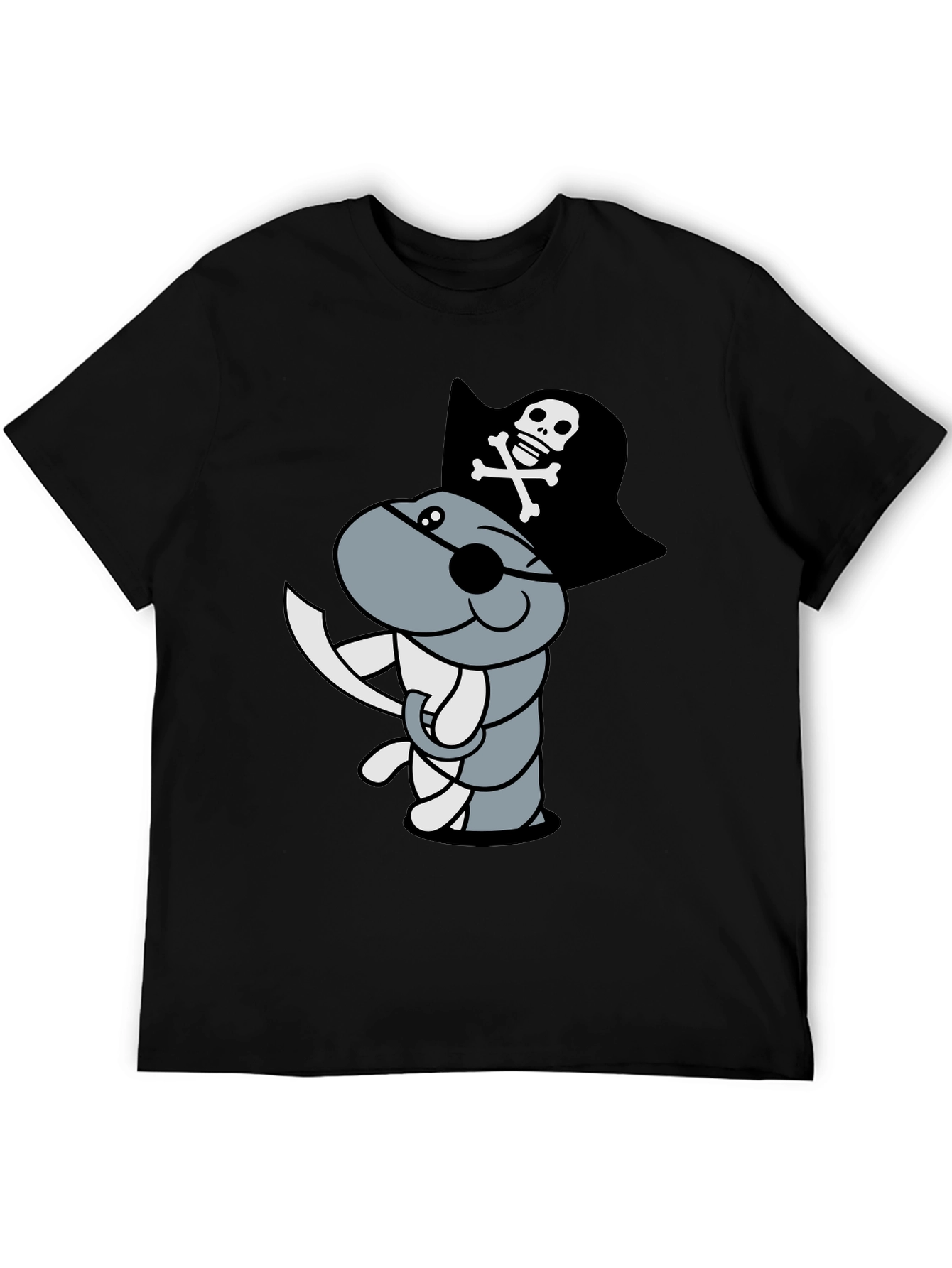 Pirate Worm Graphic T-Shirt - Black Cotton Tee