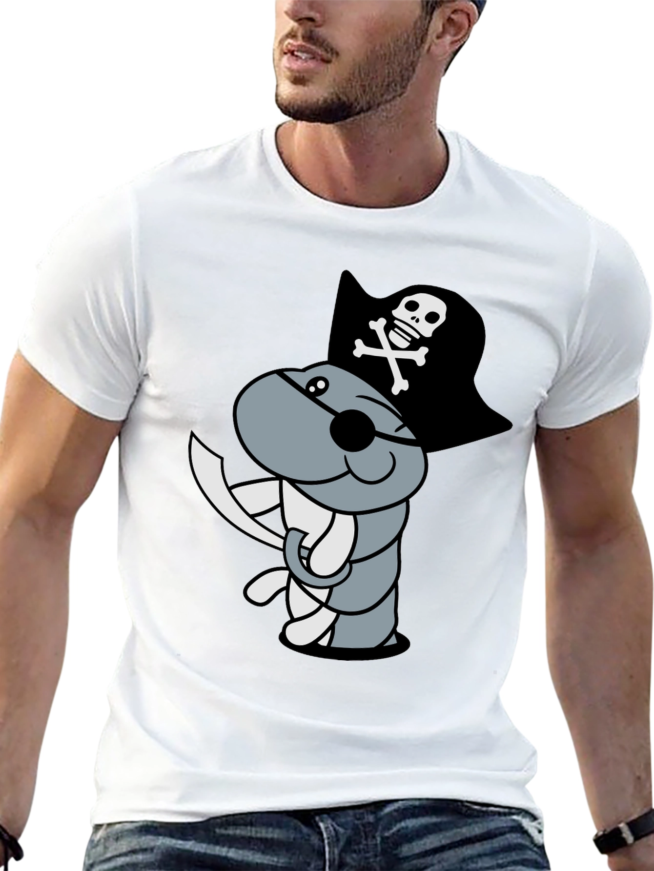 Pirate Worm Graphic T-Shirt - Black Cotton Tee