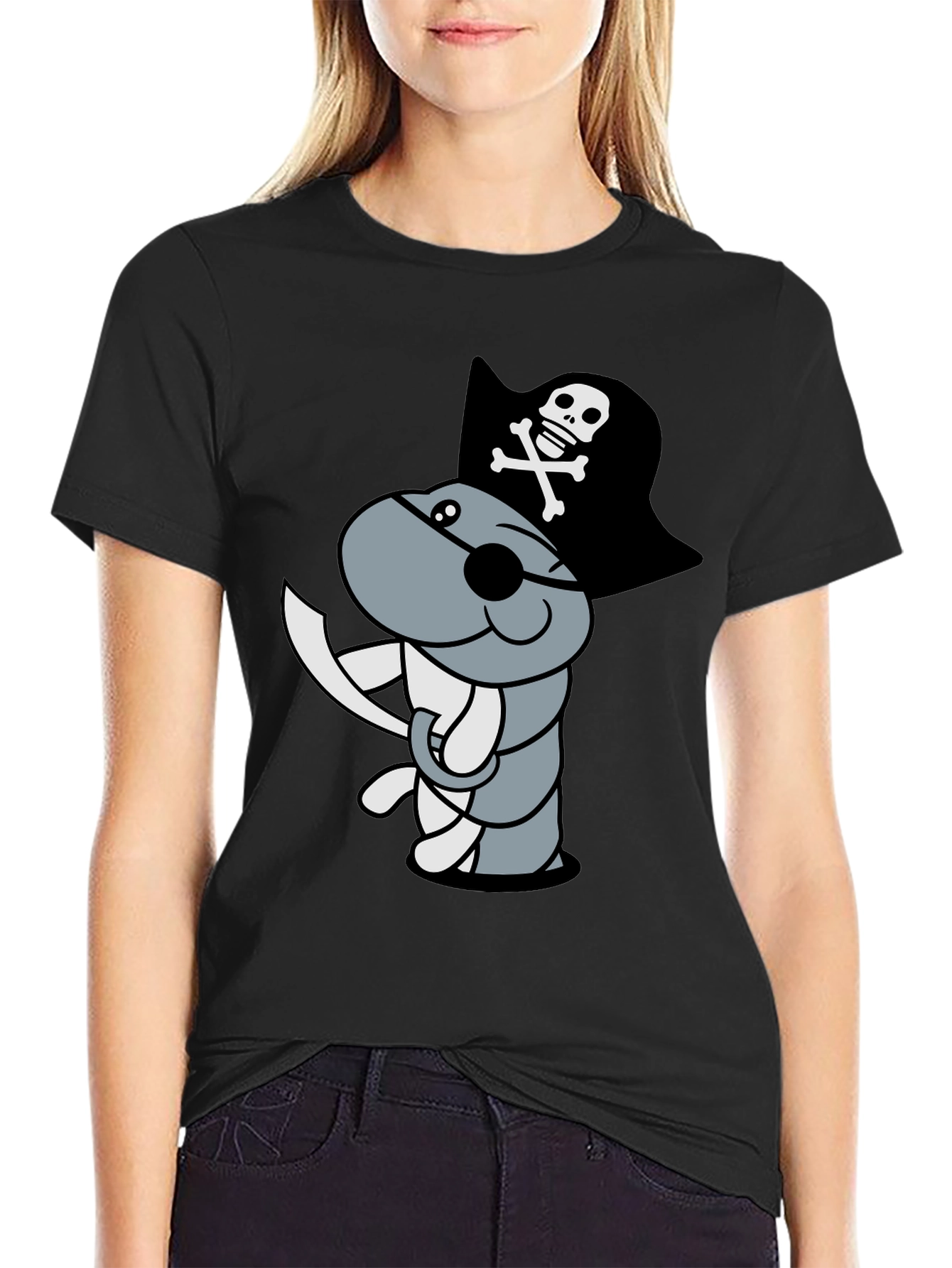 Pirate Worm Graphic T-Shirt - Black Cotton Tee