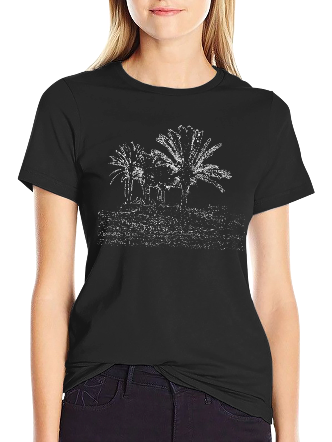 Palm Tree Graphic Black Tee Shirt