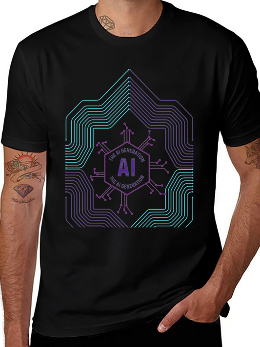 AI Generation Graphic Print Black T-Shirt