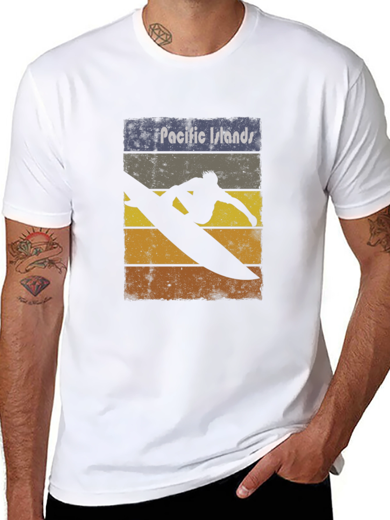 Pacific Islands Surfboard Retro Graphic T-Shirt
