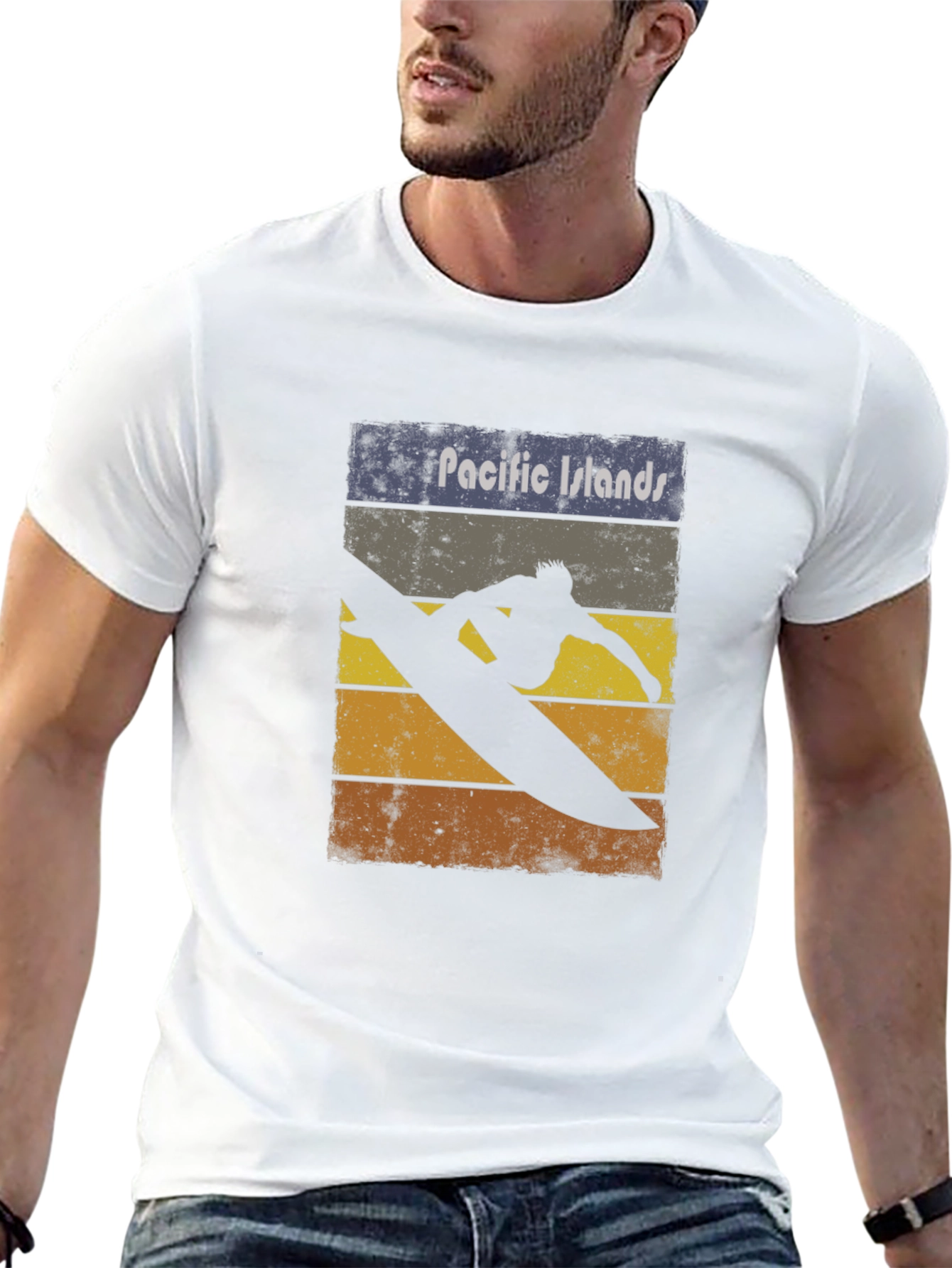 Pacific Islands Surfboard Retro Graphic T-Shirt