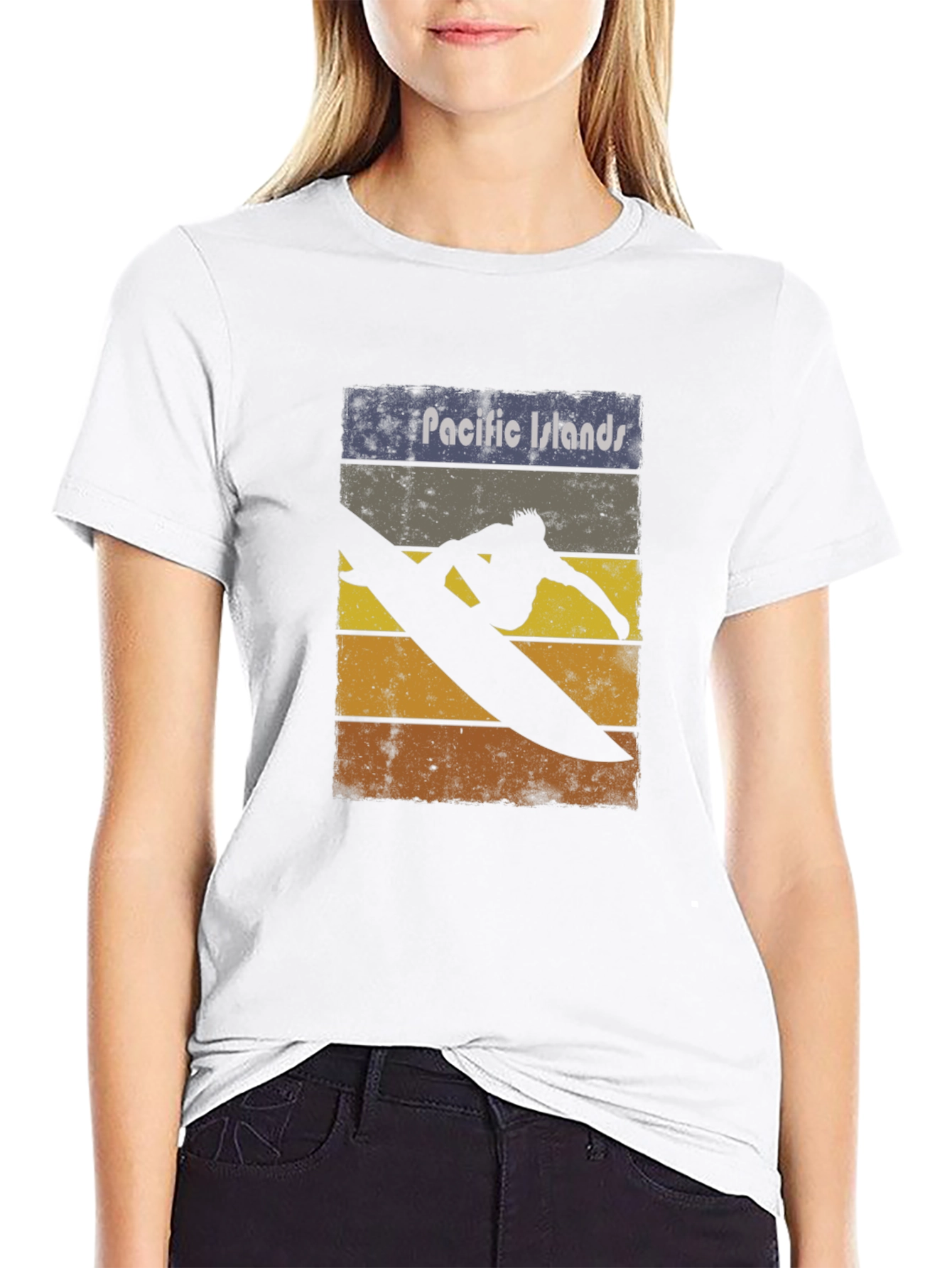 Pacific Islands Surfboard Retro Graphic T-Shirt