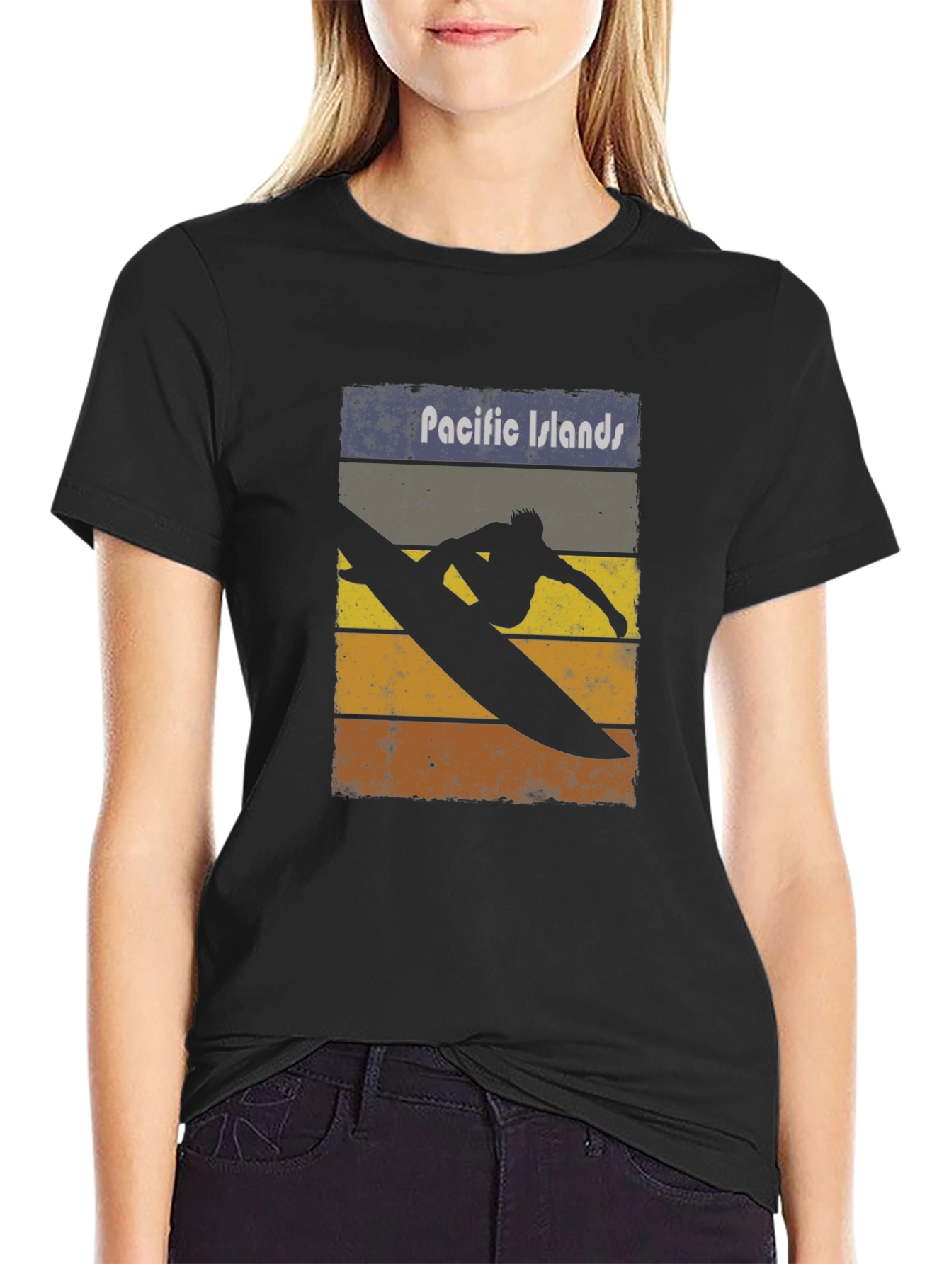 Pacific Islands Surfboard Retro Graphic T-Shirt